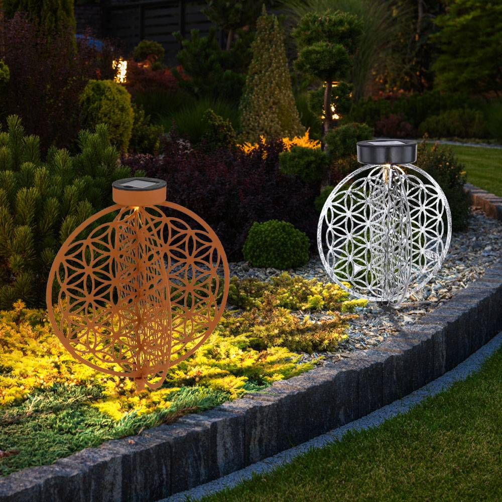 Kugel Solarleuchten für Außen Kugelleuchten Garten Solar Solarlampe orientalisch Kugel, Lichteffekt Muster Lebensblume, 1x LED, DxH 20 x 31 cm, 2er