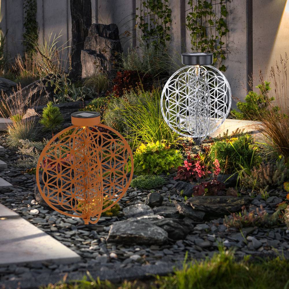 Kugel Solarleuchten für Außen Kugelleuchten Garten Solar Solarlampe orientalisch Kugel, Lichteffekt Muster Lebensblume, 1x LED, DxH 20 x 31 cm, 2er