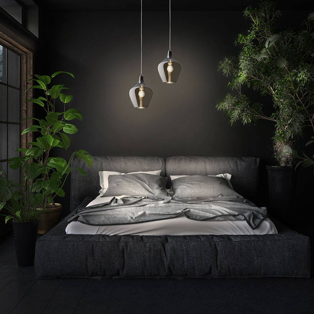 RETRO Pendel Hänge Lampe Ess Zimmer Glas grau Strahler Decken Leuchte Küchen Beleuchtung