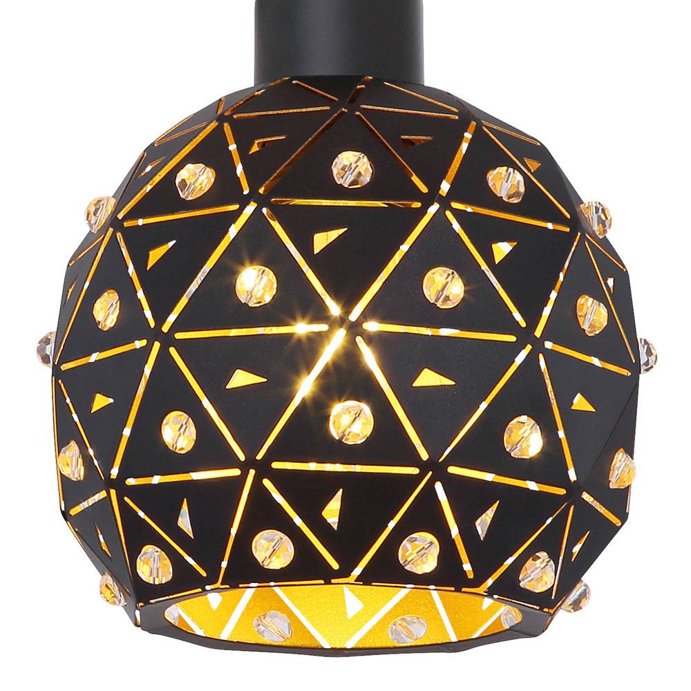 Wandleuchte Wandlampe Wohnraumleuchte Holz mit Kristallschirm in Kugelform, Schirm rund Balken, 1x E27, B x H x T 15x40x25 cm, Wohnzimmer