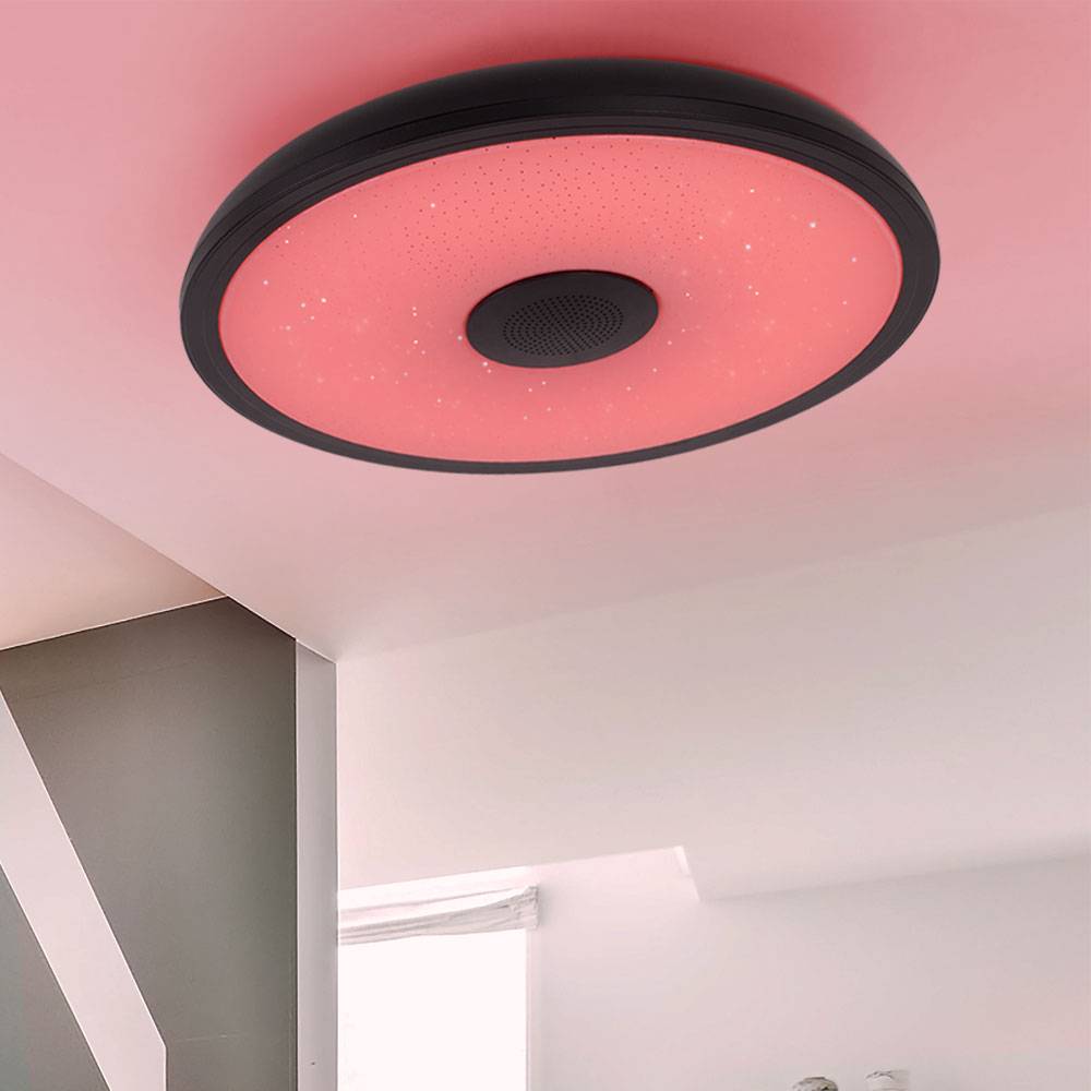 Deckenleuchte mit Bluetooth Lautsprecher Deckenlampe mit Farbwechsel dimmbare Lampe mit Fernbedienung, Sternen-Effekt, 1x LED 18W RGB 3W 3000-6500K