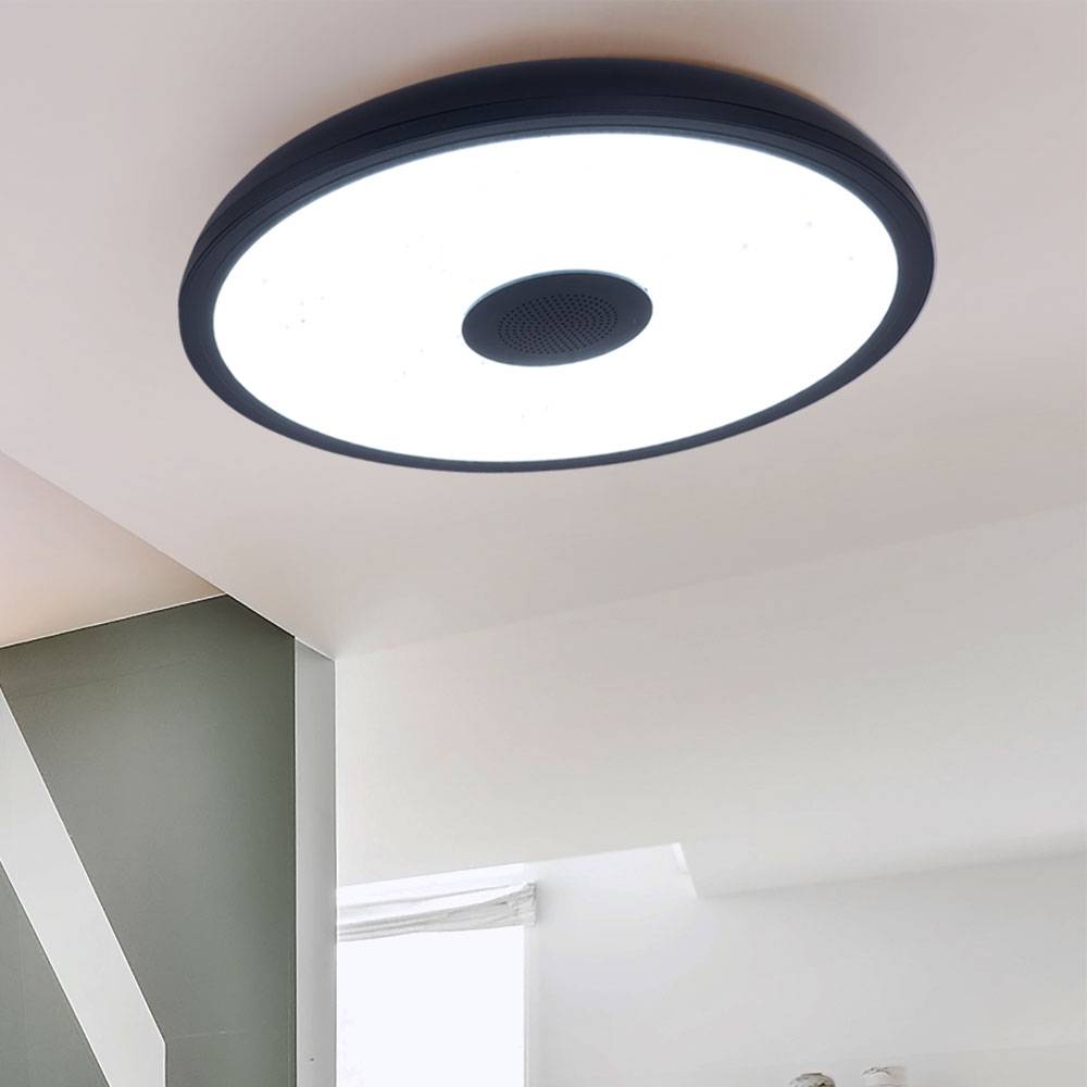 Deckenlampe mit Bluetooth Lautsprecher Deckenleuchte mit Farbwechsel dimmbare Lampe mit Fernbedienung, Sternen-Effekt, 1x LED 18W RGB 3W 3000-6500K