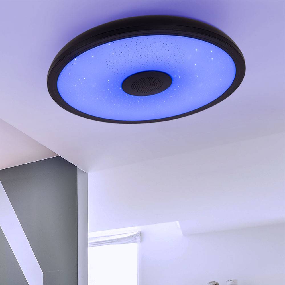 Deckenlampe mit Bluetooth Lautsprecher Deckenleuchte mit Farbwechsel dimmbare Lampe mit Fernbedienung, Sternen-Effekt, 1x LED 18W RGB 3W 3000-6500K