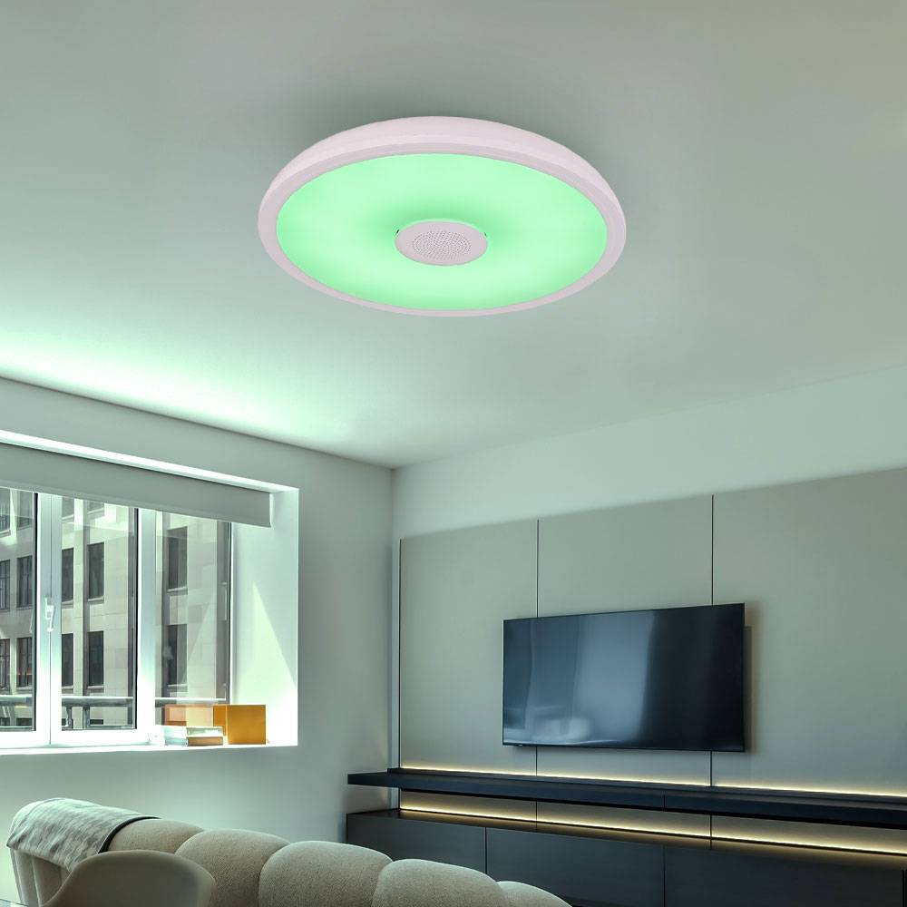RGB LED Deckenleuchte Fernbedienung Deckenlampe Küche LED Lautsprecher Leuchte warm-kaltweiß , mit Farbewechsel dimmbar, 1x 18W 1100lm 3000-6500K,