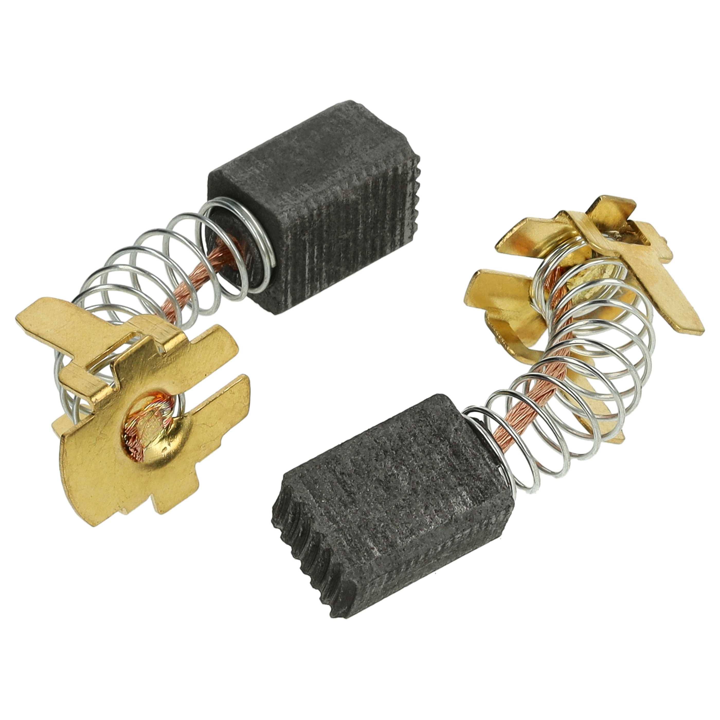 Zwei Metallkohlebürsten mit Federn, typischerweise in Elektromotoren verwendet, zeigen die vom Gehäuse separierten Komponenten.