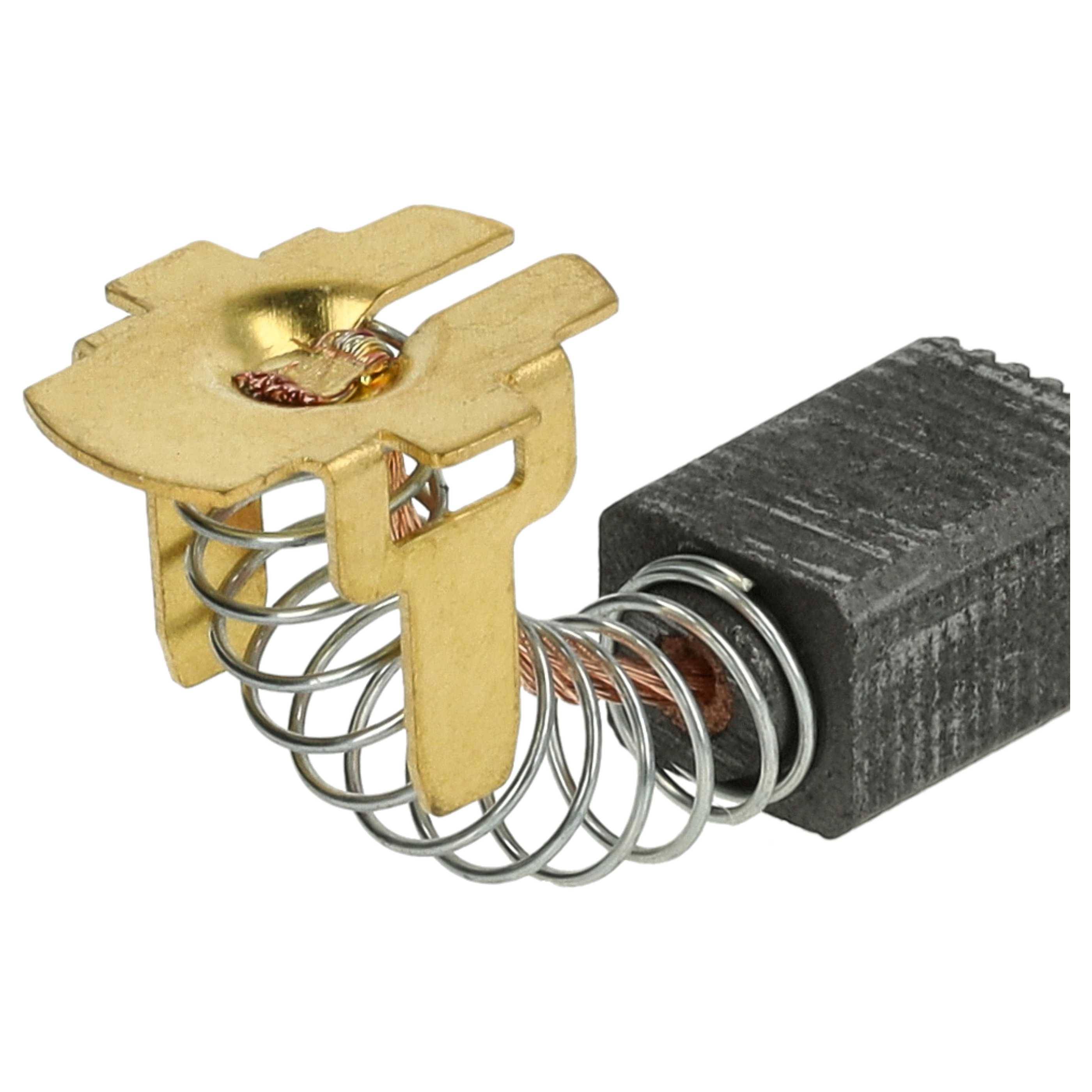 Nahaufnahme einer Kohlebürste mit einer Spiralfeder und einem Messingverbinder, die in Elektromotoren zum Stromleiten verwendet wird.