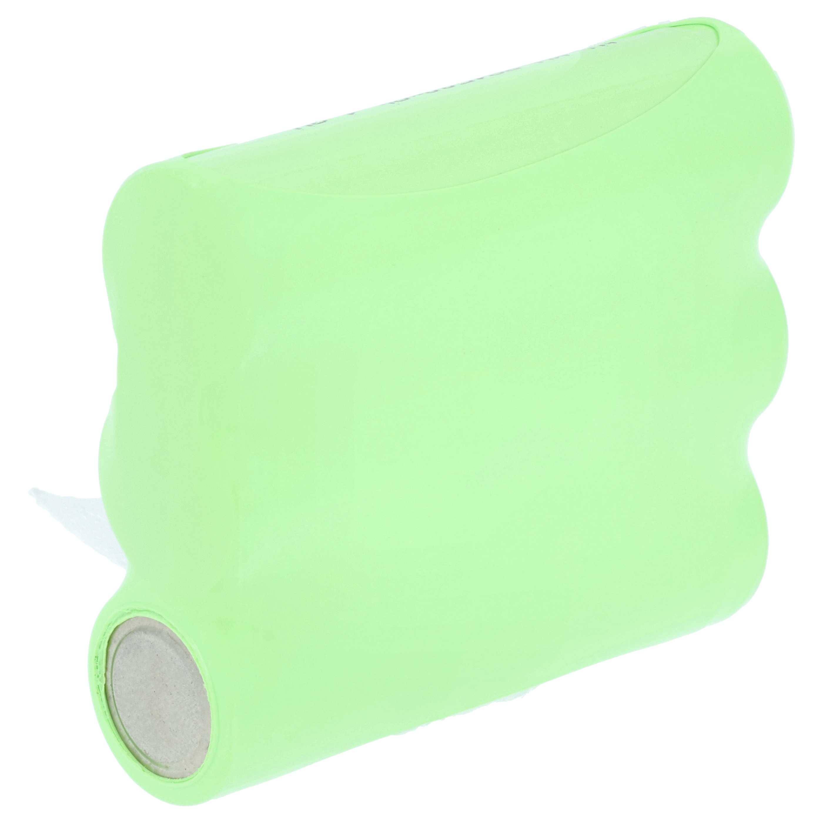 Ein grüner Handkrafttrainer mit einer strukturierten Griffoberfläche und einer angebrachten Widerstandsbandschlaufe wird gezeigt.