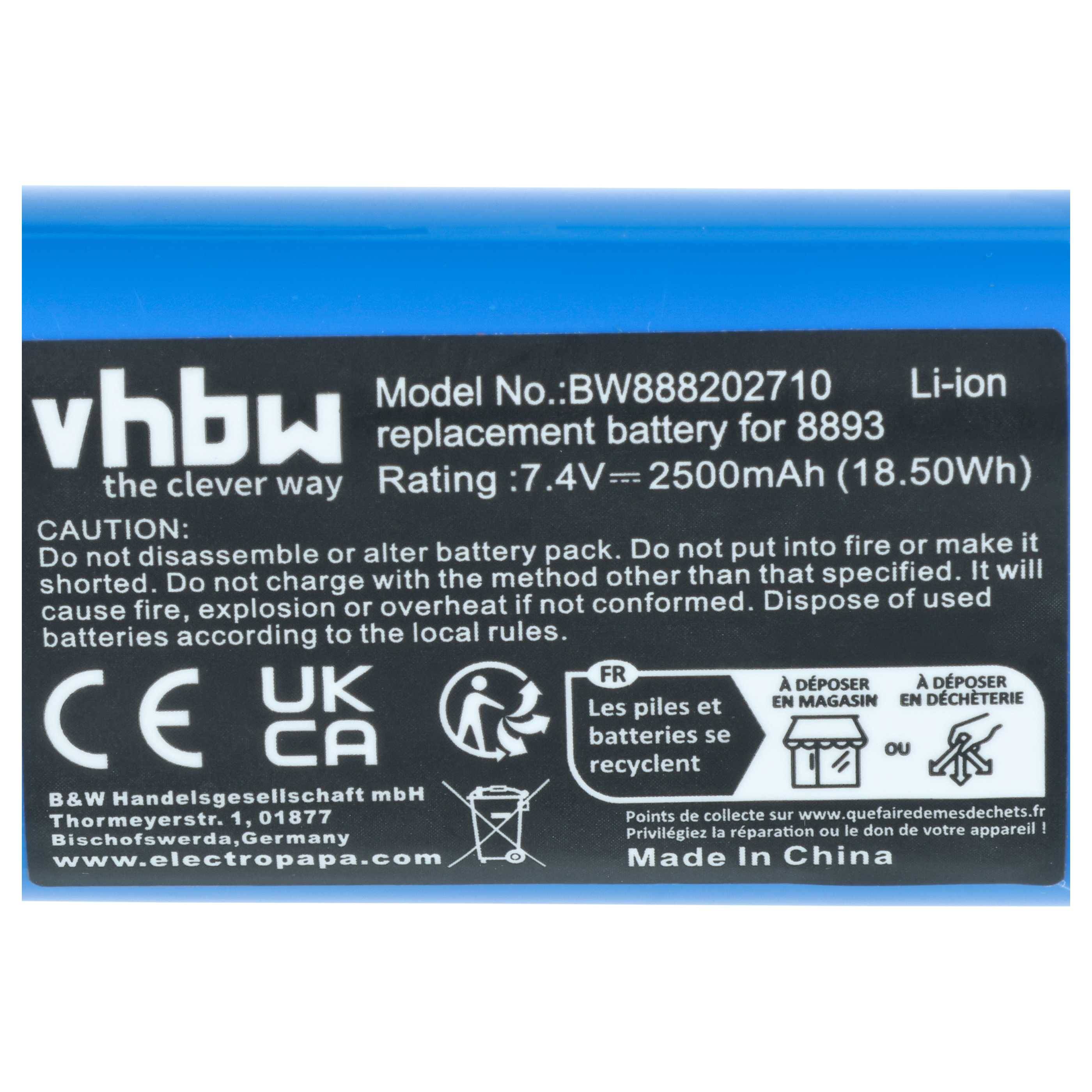 vhbw Akku kompatibel mit Gardena ComfortCut 8893, 8895 Elektrowerkzeug (2500 mAh, Li-Ion, 7,4 V)