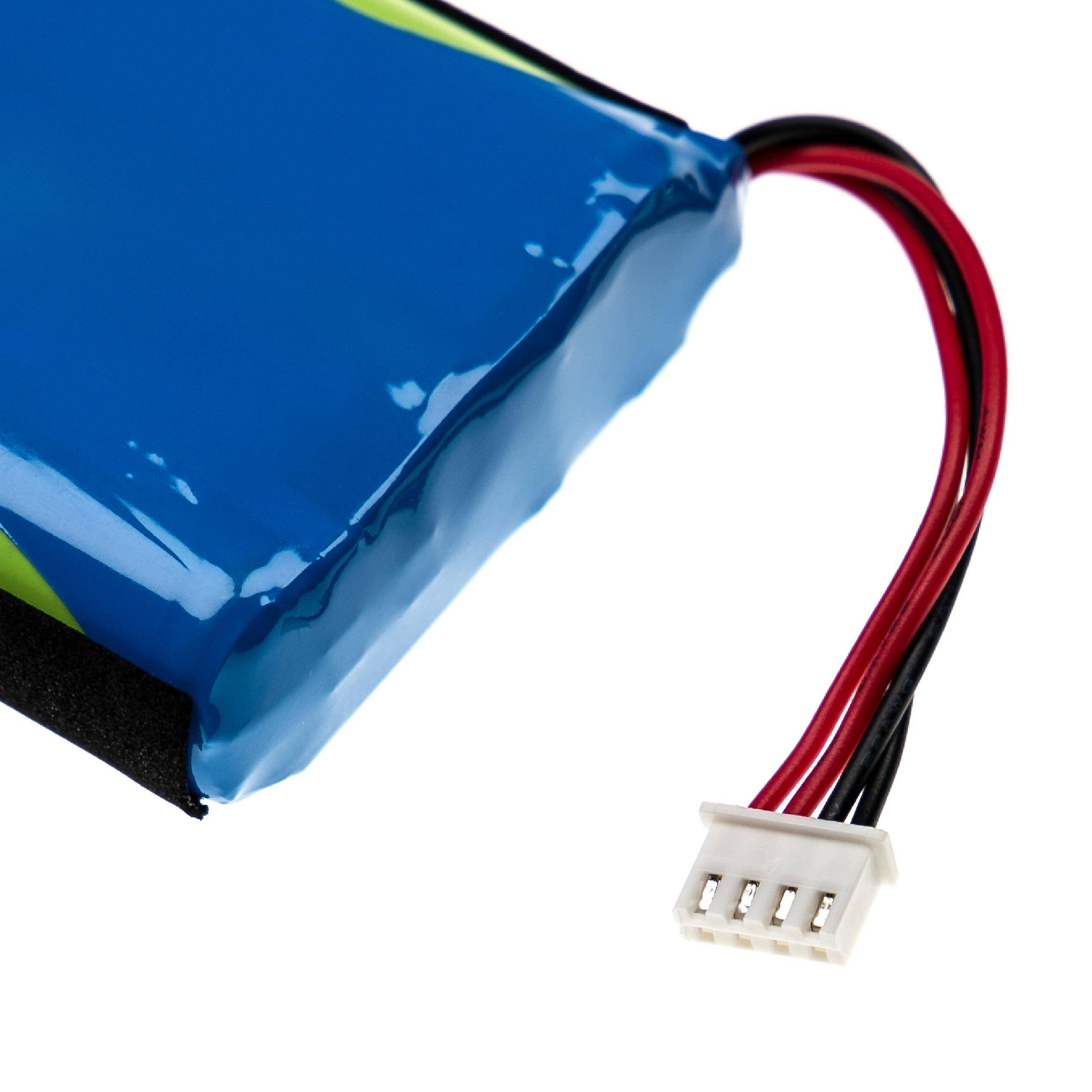 Ein blaues Lithium-Polymer-Akkupack mit angeschlossenen roten und schwarzen Drähten, die in einem weißen Stecker enden, wird häufig in elektronischen Geräten verwendet.