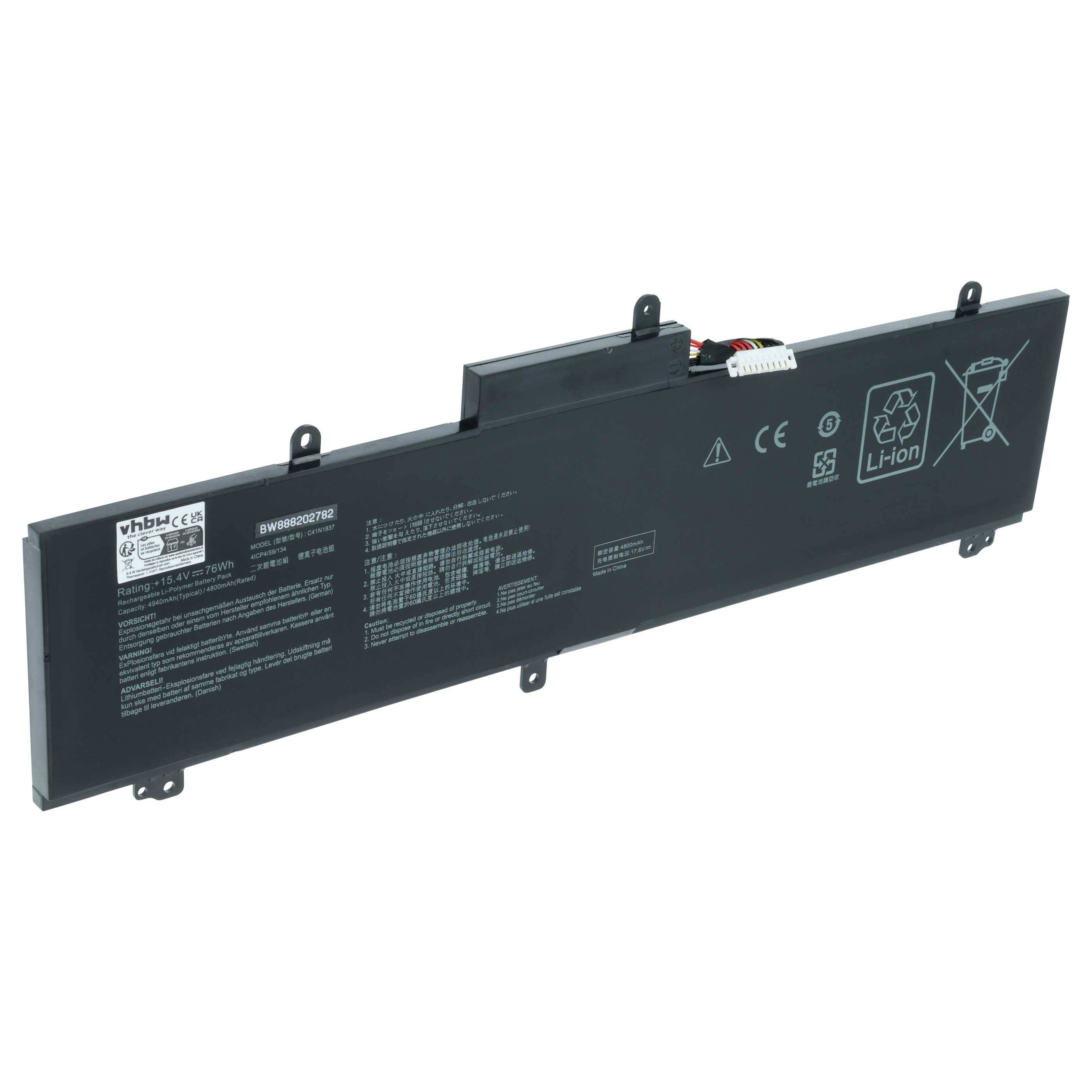 vhbw Akku kompatibel mit Asus GU502GU, GU502DU, GU532GU, GU502LWS, GU502GV, GU502GU-AZ047T Notebook (4800 mAh, 15,4 V, Li-Polymer)