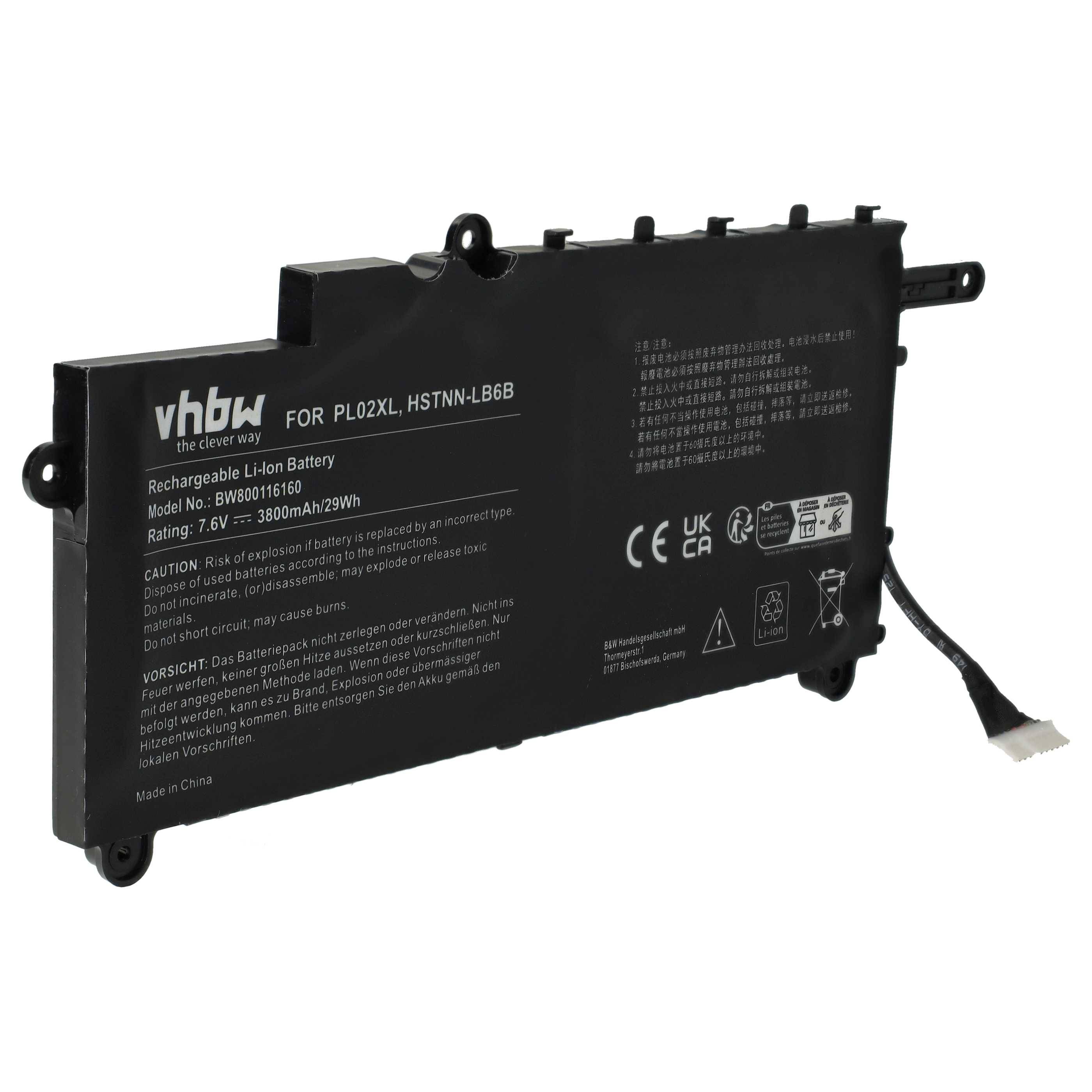 vhbw Akku kompatibel mit HP Pavilion X360 (J8B75PA), X360 (M7Q67PA), X360 (M7Q92PA) Notebook (3800mAh, 7,6V, Li-Ion)