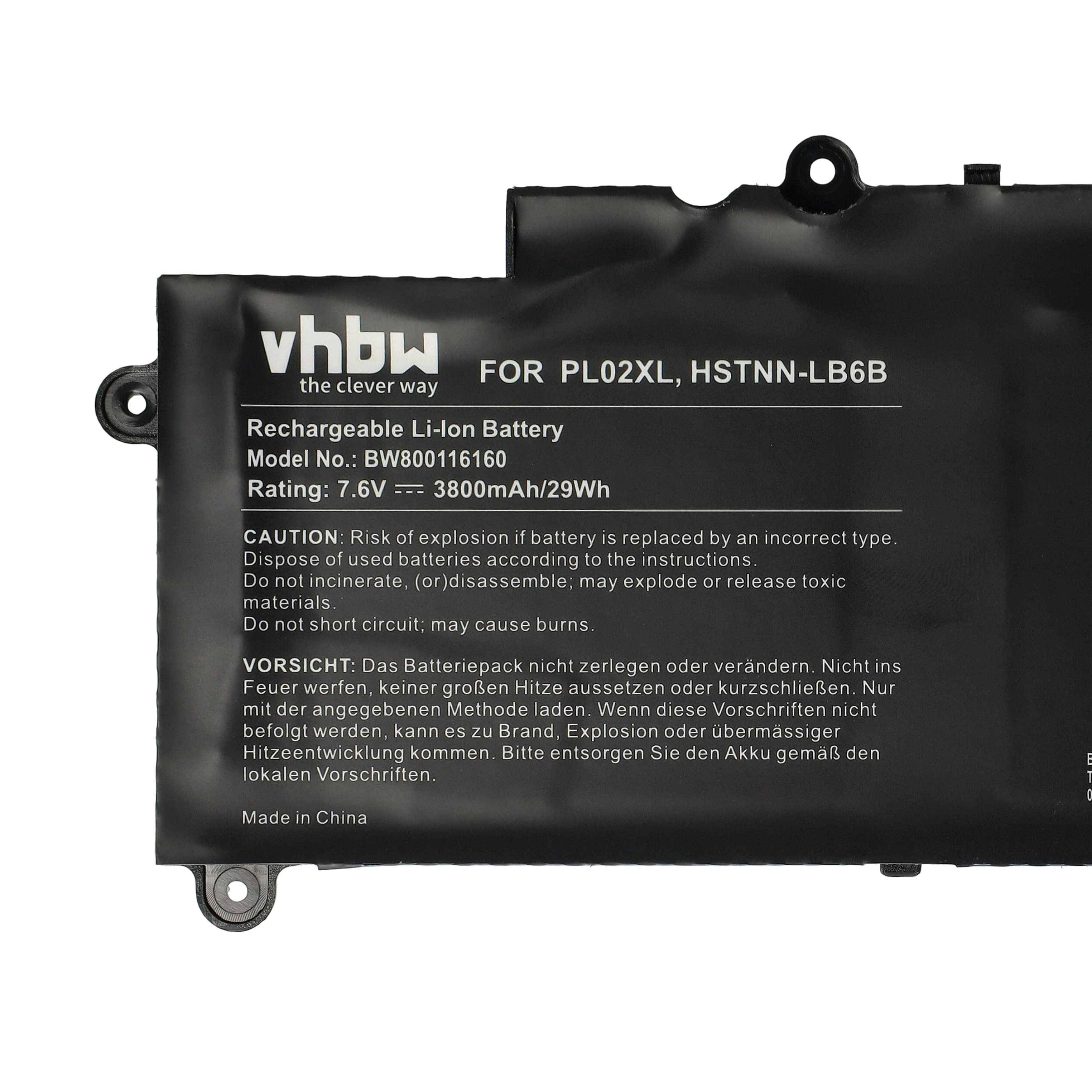 vhbw Akku kompatibel mit HP Pavilion 11-N025EO, 11-N026TU, 11-N025NX, 11-N027TU, 11-N025BR Notebook (3800 mAh, 7,6 V, Li-Ion)
