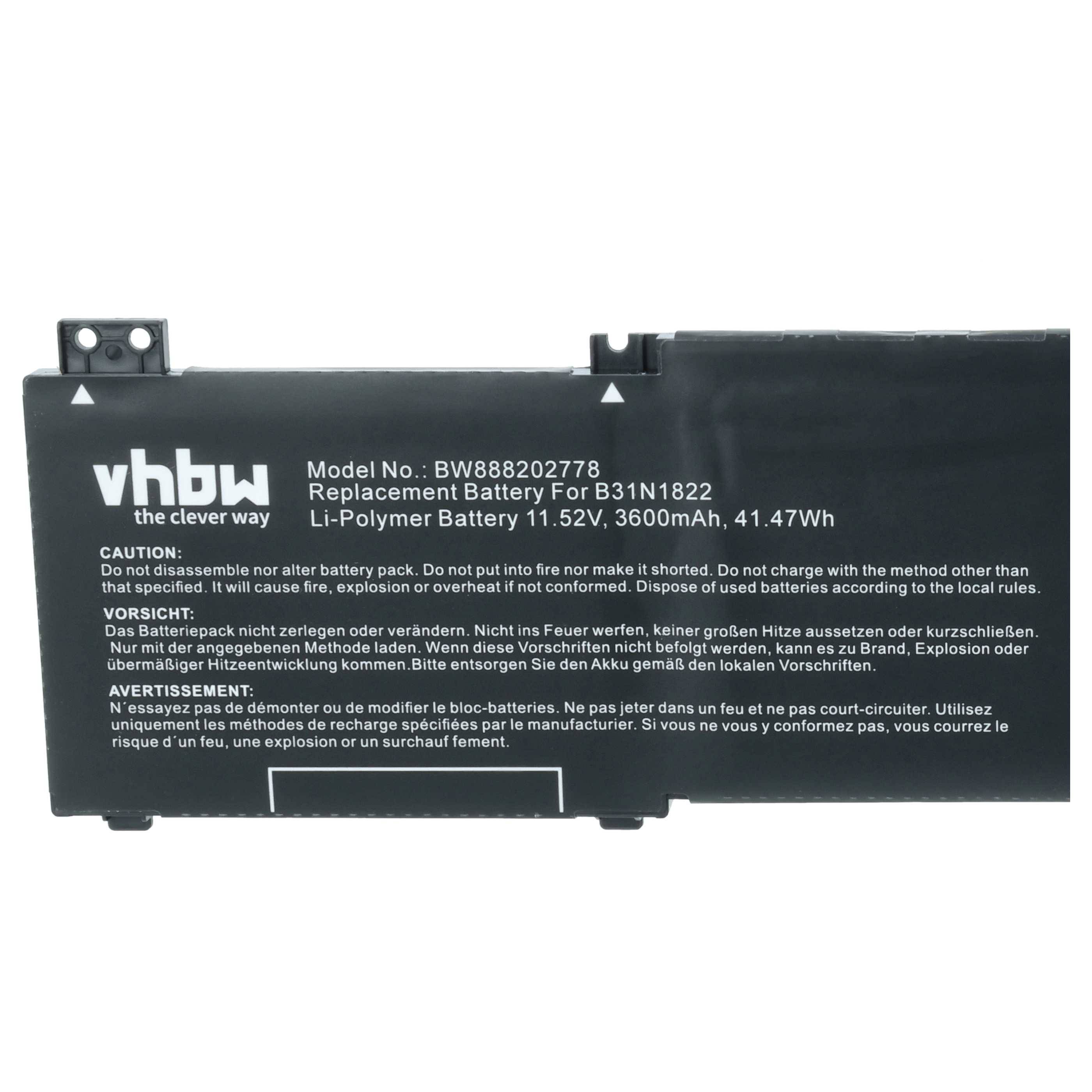 vhbw Akku kompatibel mit Asus ZenBook Flip 14 UM462DA-AI022T, Flip 14 UM462DA-AI023T Notebook (3600 mAh, 11,52 V, Li-Polymer)