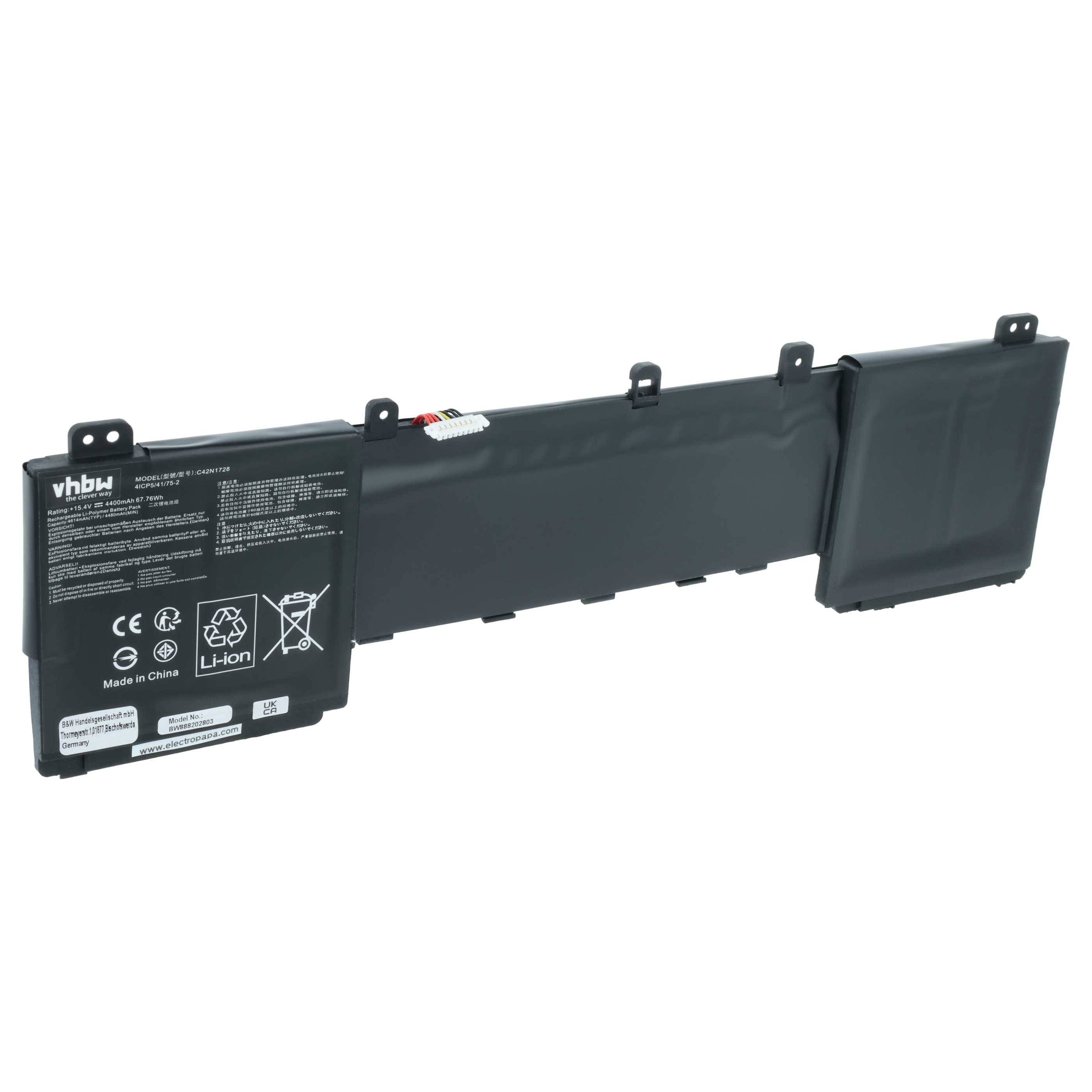 vhbw Akku kompatibel mit Asus ZenBook Pro 15 UX550GE-BN005R REVIEW, Pro 15 UX550GE-BN005T Notebook (4400 mAh, 15,4 V, Li-Polymer)