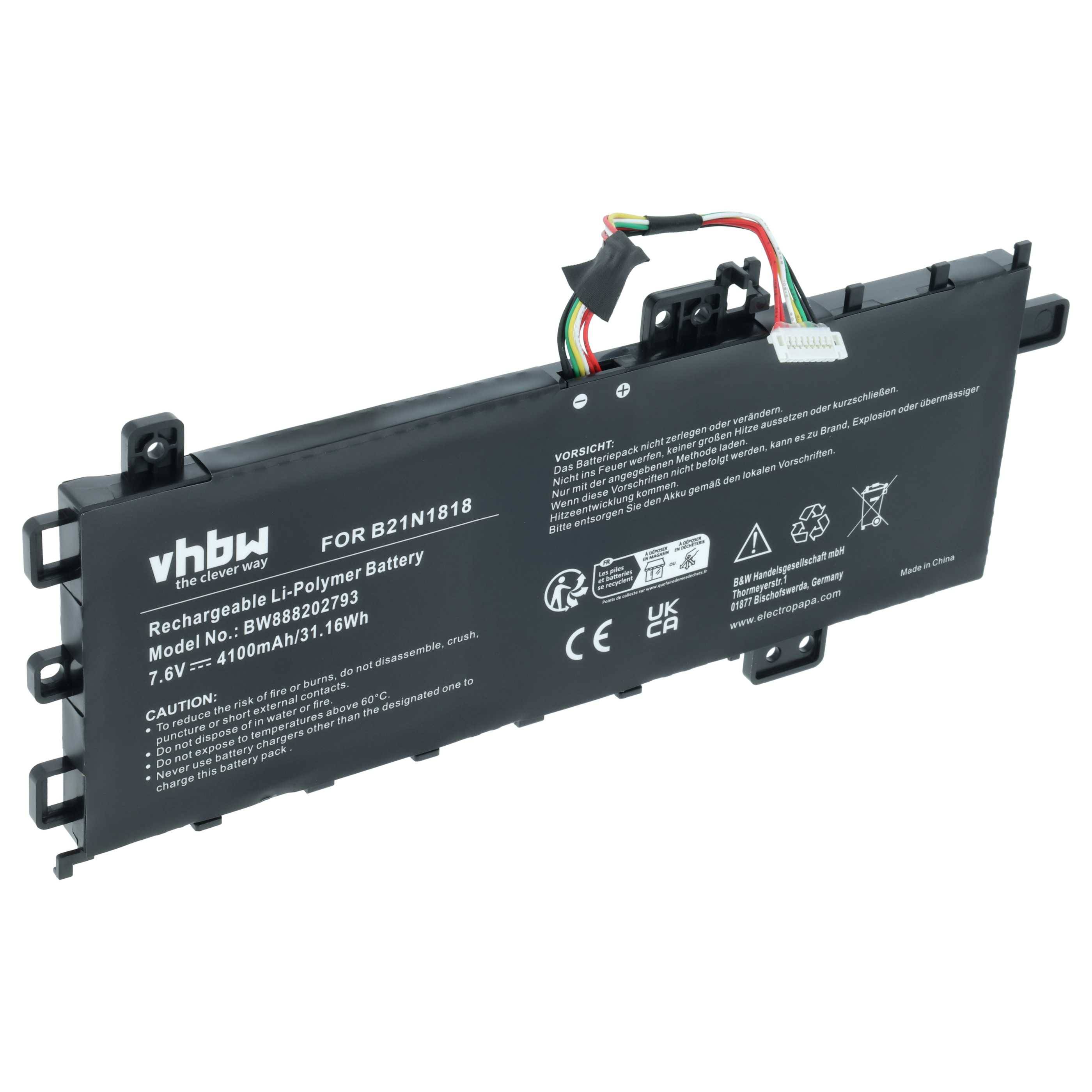 vhbw Akku kompatibel mit Asus VivoBook 14 X412UA-EK184T, 14 X412UA-EK187T, 14 X412UA-EK255T Notebook (4100mAh, 7,6V, Li-Polymer)