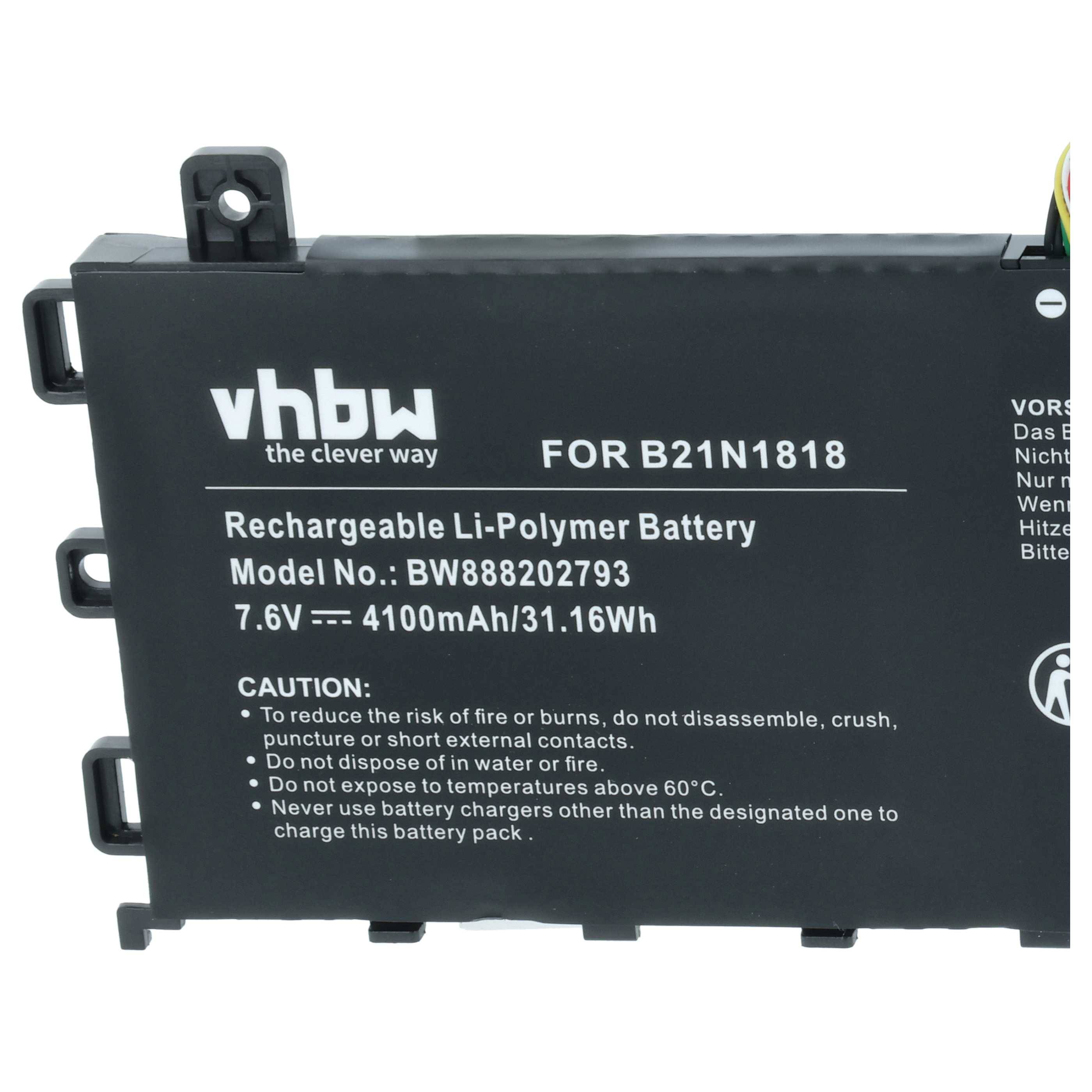 vhbw Akku kompatibel mit Asus VivoBook 15 F512FL-BQ093T, 15 F512FB-EJ175T, 15 F512FA-EJ849T Notebook (4100 mAh, 7,6 V, Li-Polymer)