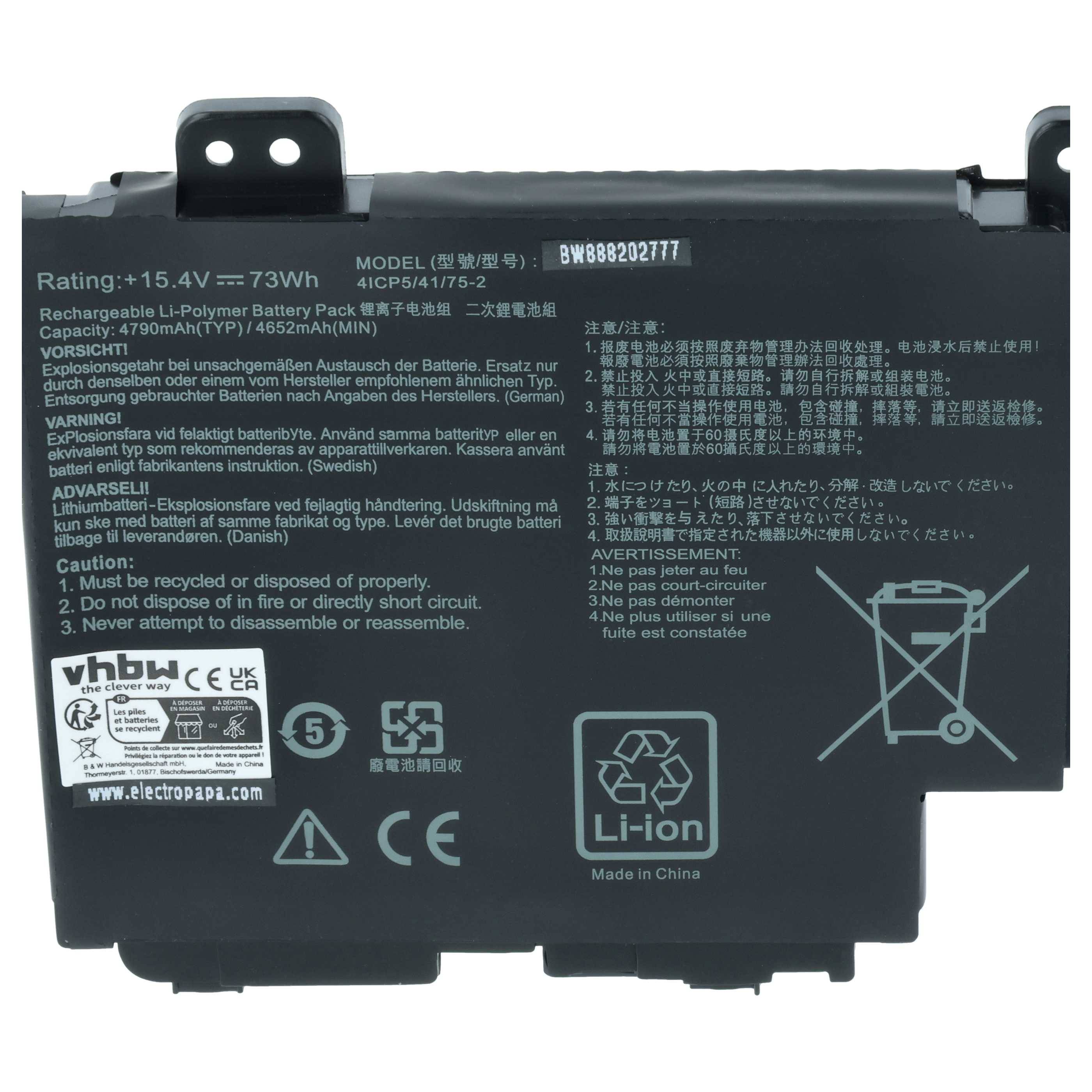 vhbw Akku kompatibel mit Asus ZenBook Pro UX550VD-BO098R, Pro UX550VD-BO039T Notebook (4650 mAh, 15,4 V, Li-Polymer)