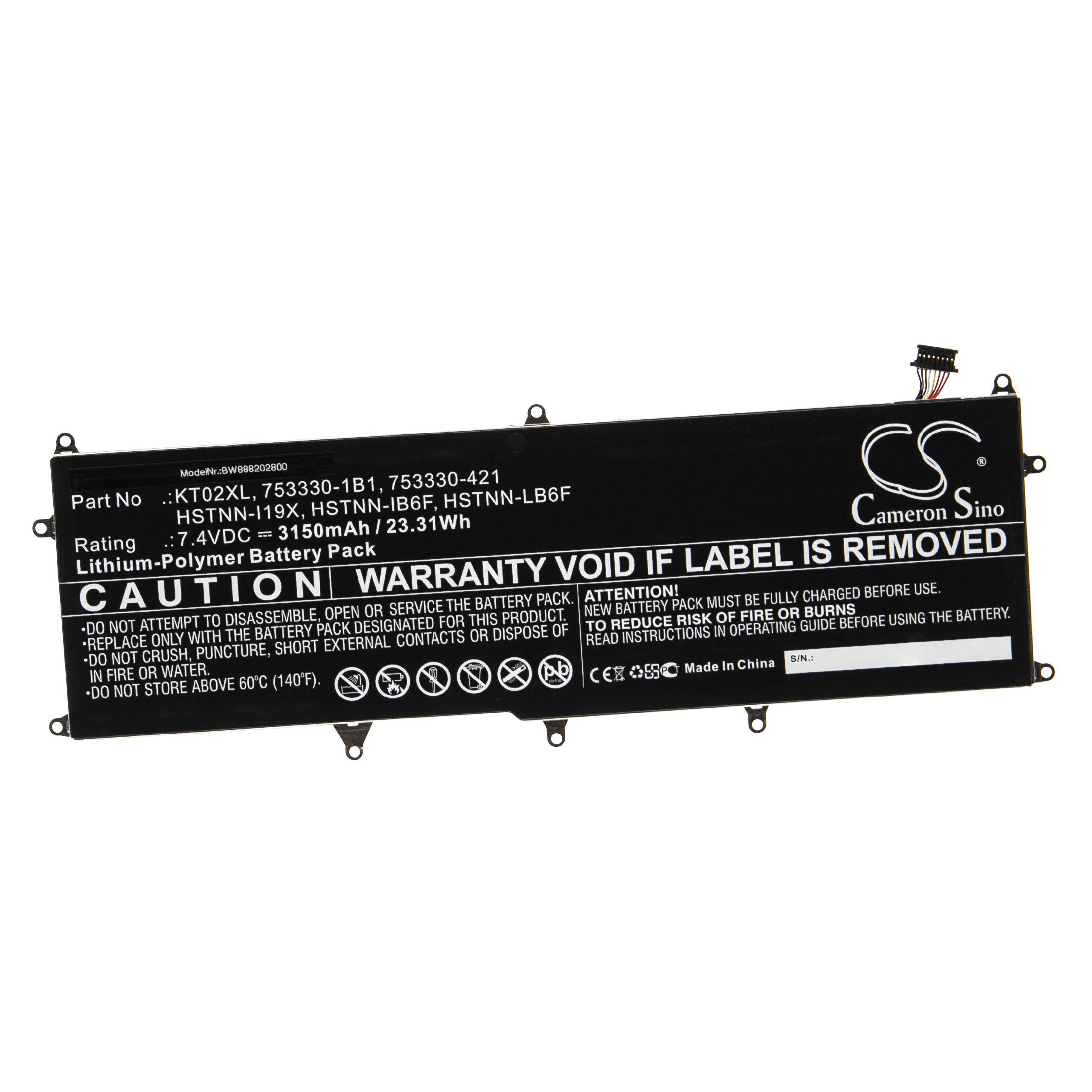 Schwarze Cameron Sino Lithium-Polymer-Batteriepacks-Etiketten mit Teilenummern, 7,4V 3150mAh Kapazität und Warntext.
