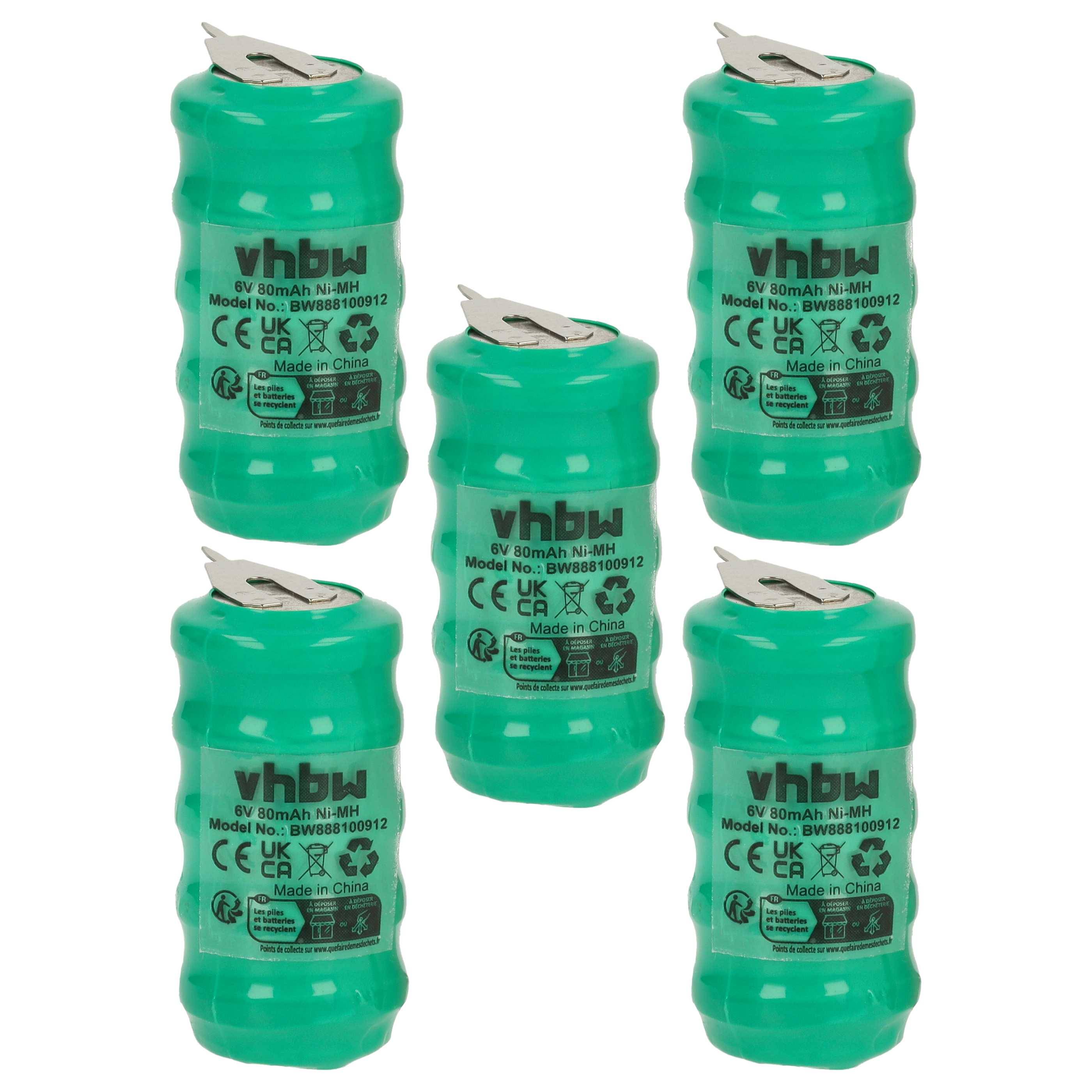 vhbw 5x NiMH Ersatz Knopfzellen-Akku Typ V80H 2-Pins 80mAh 6V | kompatibel mit Modellbau-Akkus, Solar-Leuchten uvm.