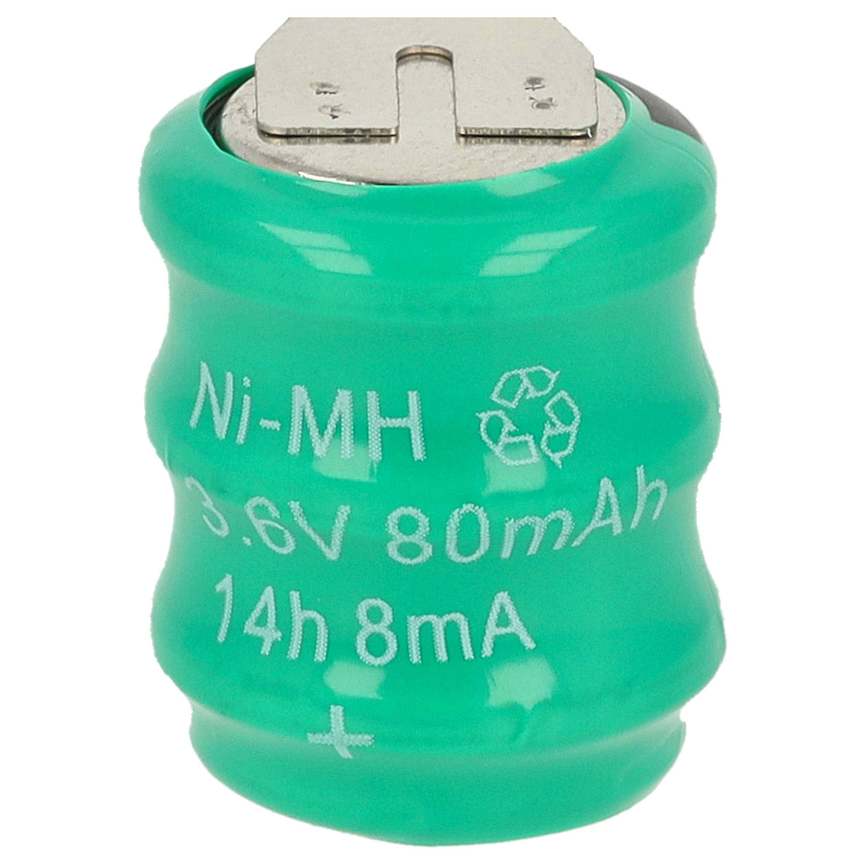 vhbw 10x NiMH Ersatz Knopfzellen-Akku Typ V80H 3-Pins 80mAh 3,6V kompatibel mit Modellbau-Akkus, Solar-Leuchten uvm.