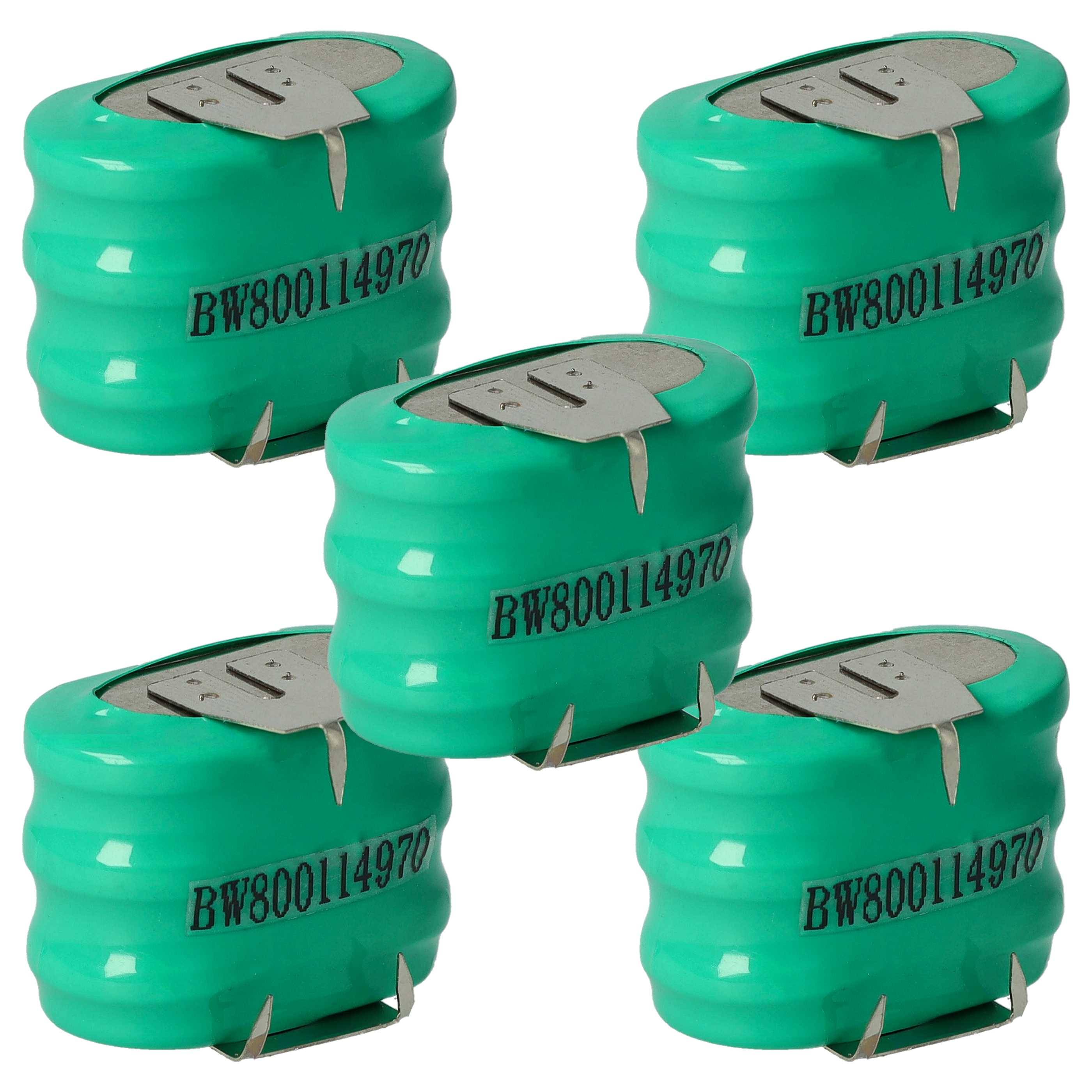 vhbw 5x NiMH Ersatz Knopfzellen-Akku Typ 3/V150H 3-Pins 150mAh 3,6V kompatibel mit Modellbau-Akkus, Solar-Leuchten uvm.