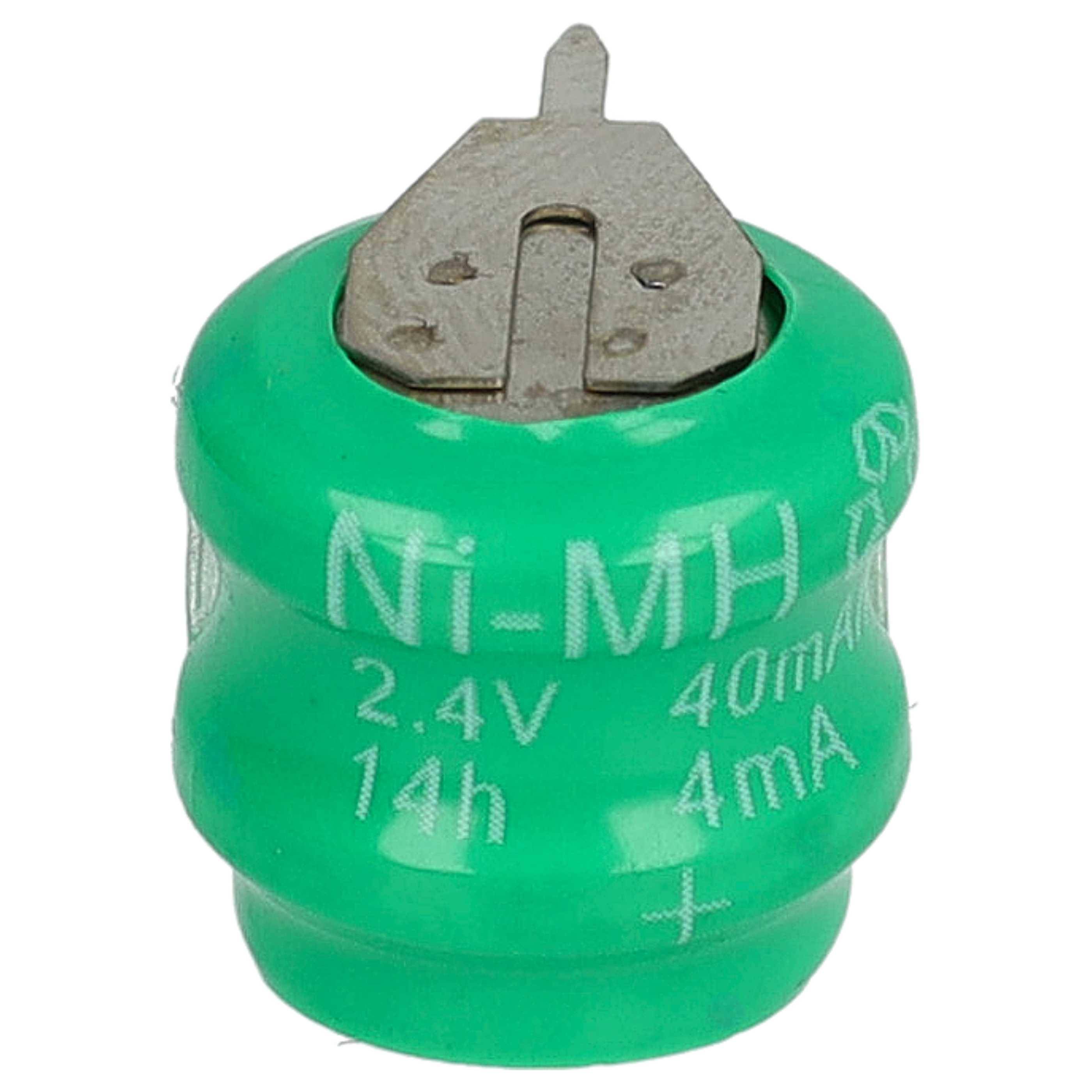 Ein grüner zylindrischer Ni-MH-Akku mit der Aufschrift „2,4V 40mAh