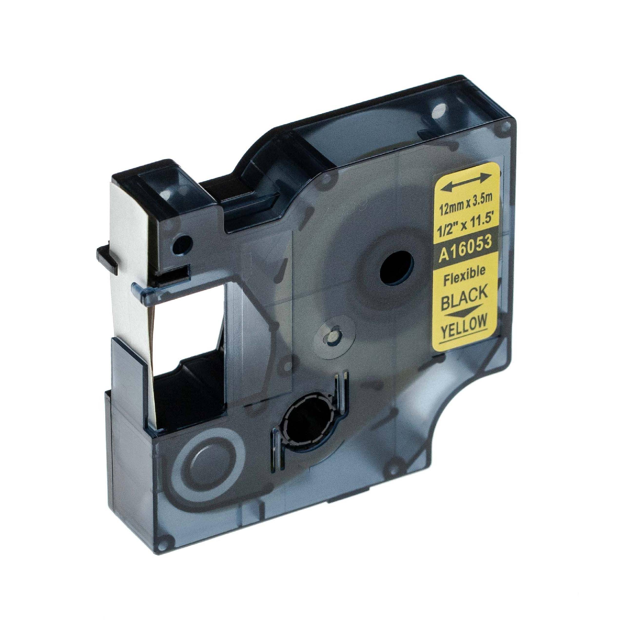 vhbw Schriftband-Kassette kompatibel mit Dymo LabelManager 100, 120P, 200, 100 Plus, 160 Etiketten-Drucker 3,5m x 12mm Schwarz auf Gelb, Flexibel