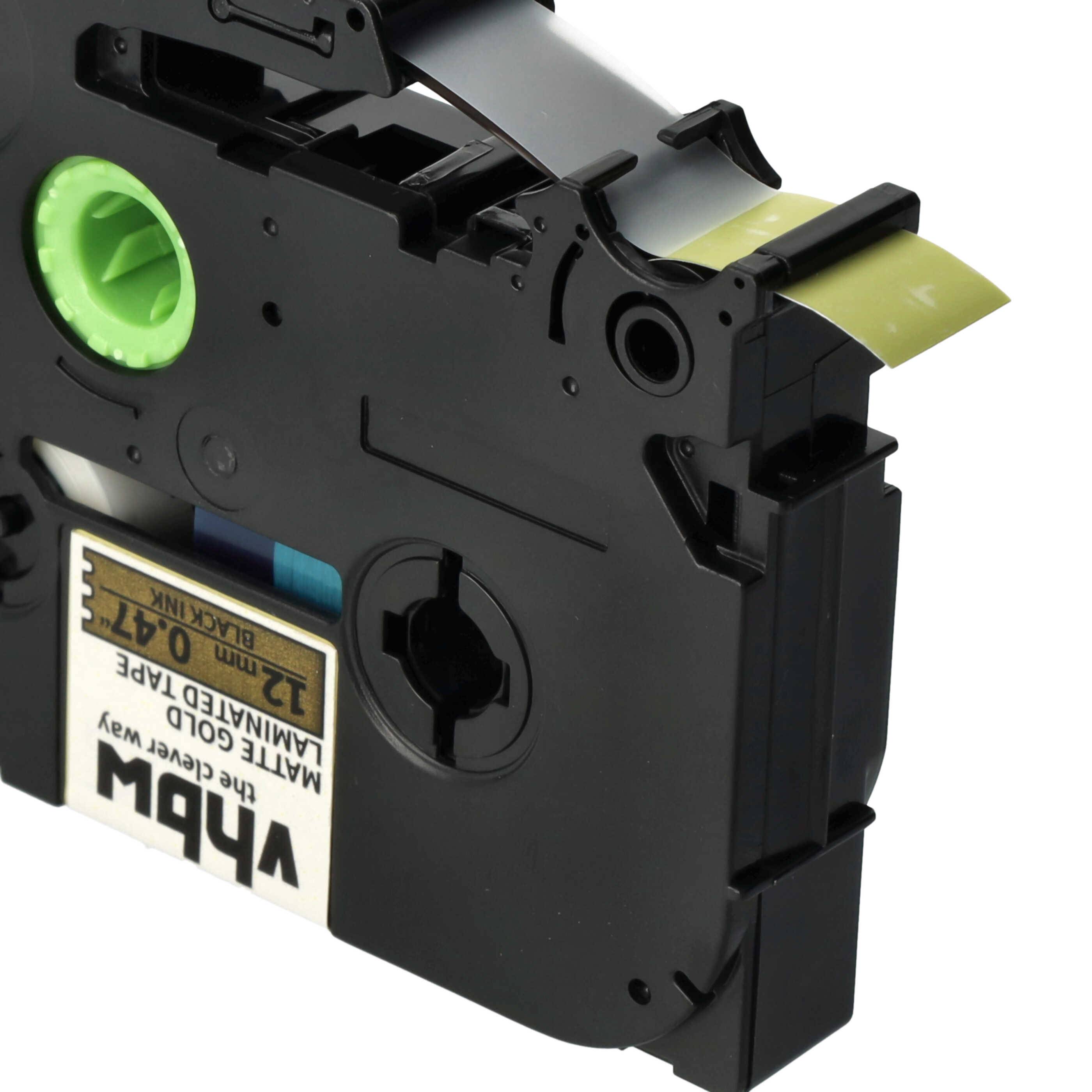 vhbw Schriftband-Kassette kompatibel mit Brother PT D200BW, D200BWV, D210 Etiketten-Drucker 5m x 12mm Schwarz auf Matt-Gold, Kunststoff, Laminiert