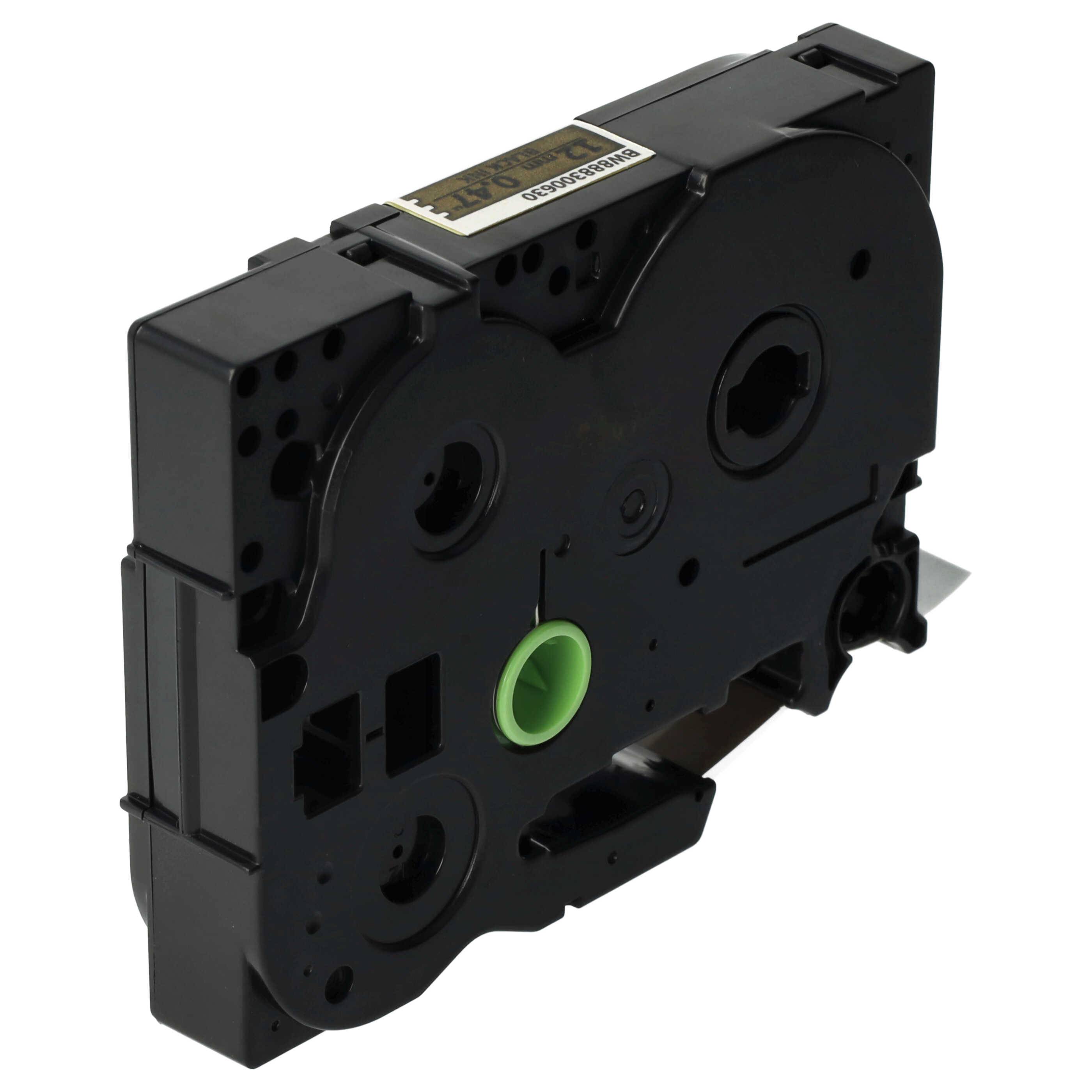 vhbw Schriftband-Kassette kompatibel mit Brother PT P710BTH, P750TDI, P750W Etiketten-Drucker 5m x 12mm Schwarz auf Matt-Gold, Kunststoff, Laminiert