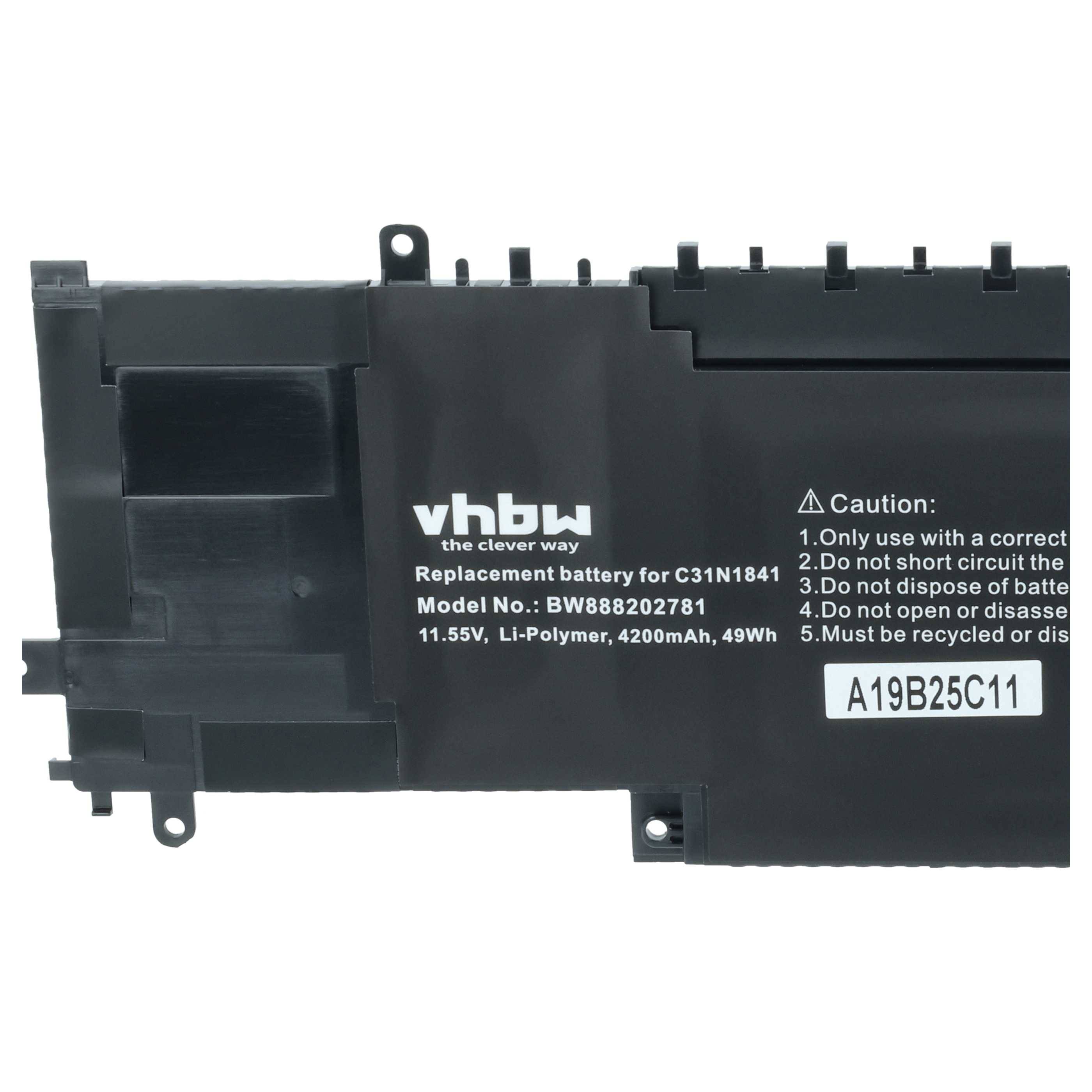 vhbw 1x Akku kompatibel mit Asus ZenBook 14 UX434FLC-A6358TS, 14 UX434FLC-A6269T Notebook (4200 mAh, 11,55 V, Li-Polymer)