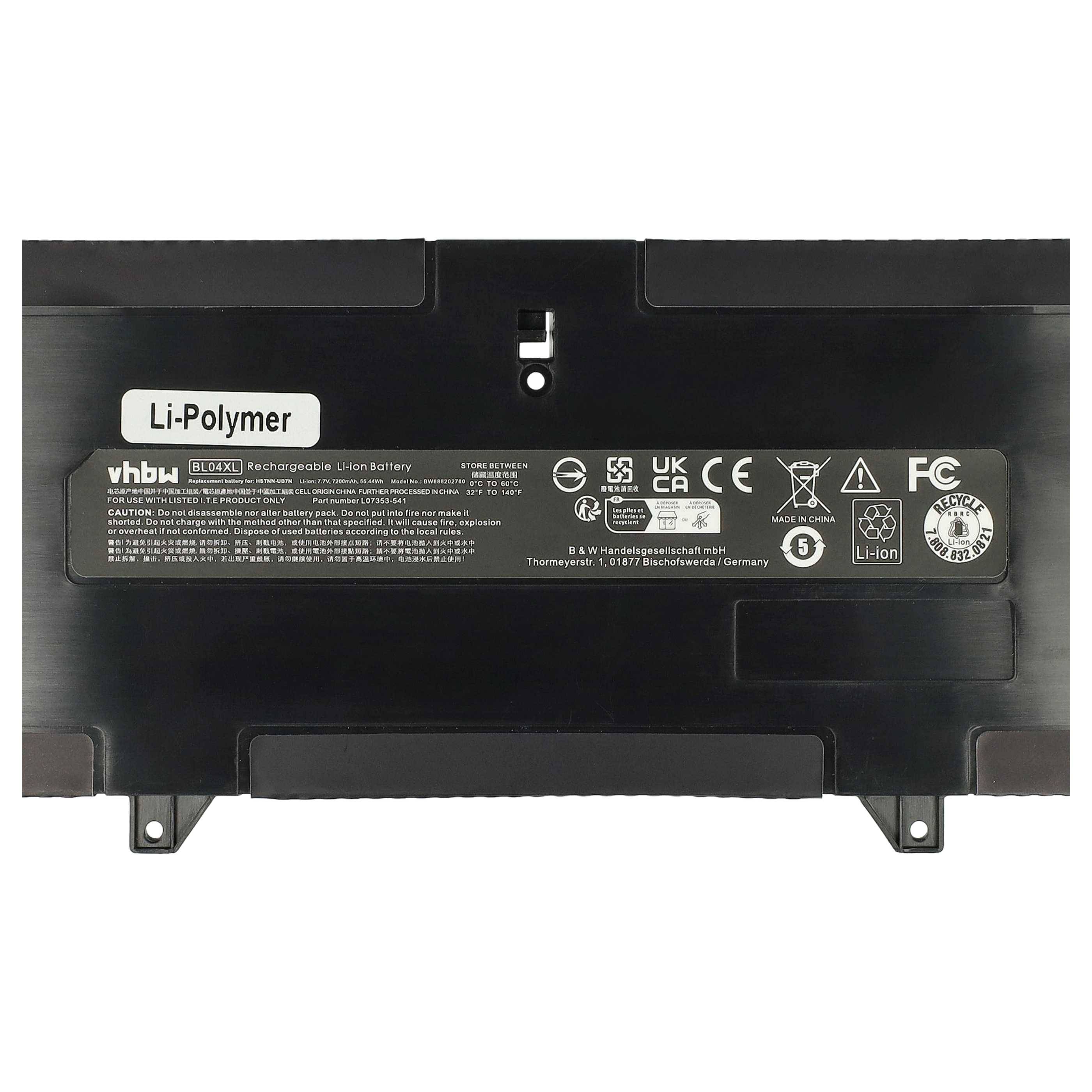 vhbw Akku kompatibel mit HP EliteBook x360 1040 G5(5TP28UA), x360 1040 G5(5SR07EA) Notebook (7200 mAh, 7,7 V, Li-Polymer)