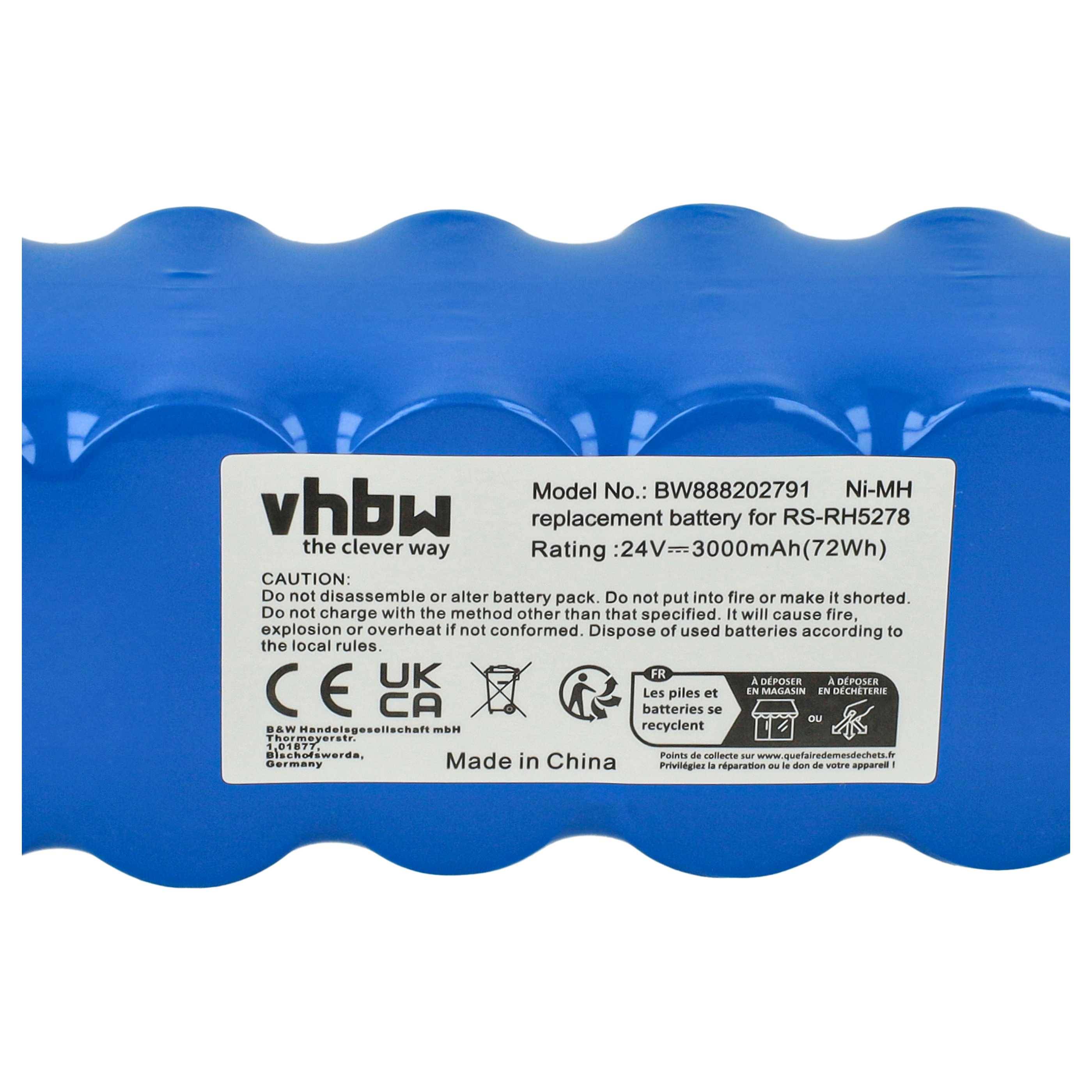 vhbw Akku kompatibel mit Rowenta RH8775WS/9A0, RH877101/9A2, RH8773WU/2D2, RH8776WP/2D1, RH8776WP/2D2 Staubsauger (3000mAh, 24V, NiMH)
