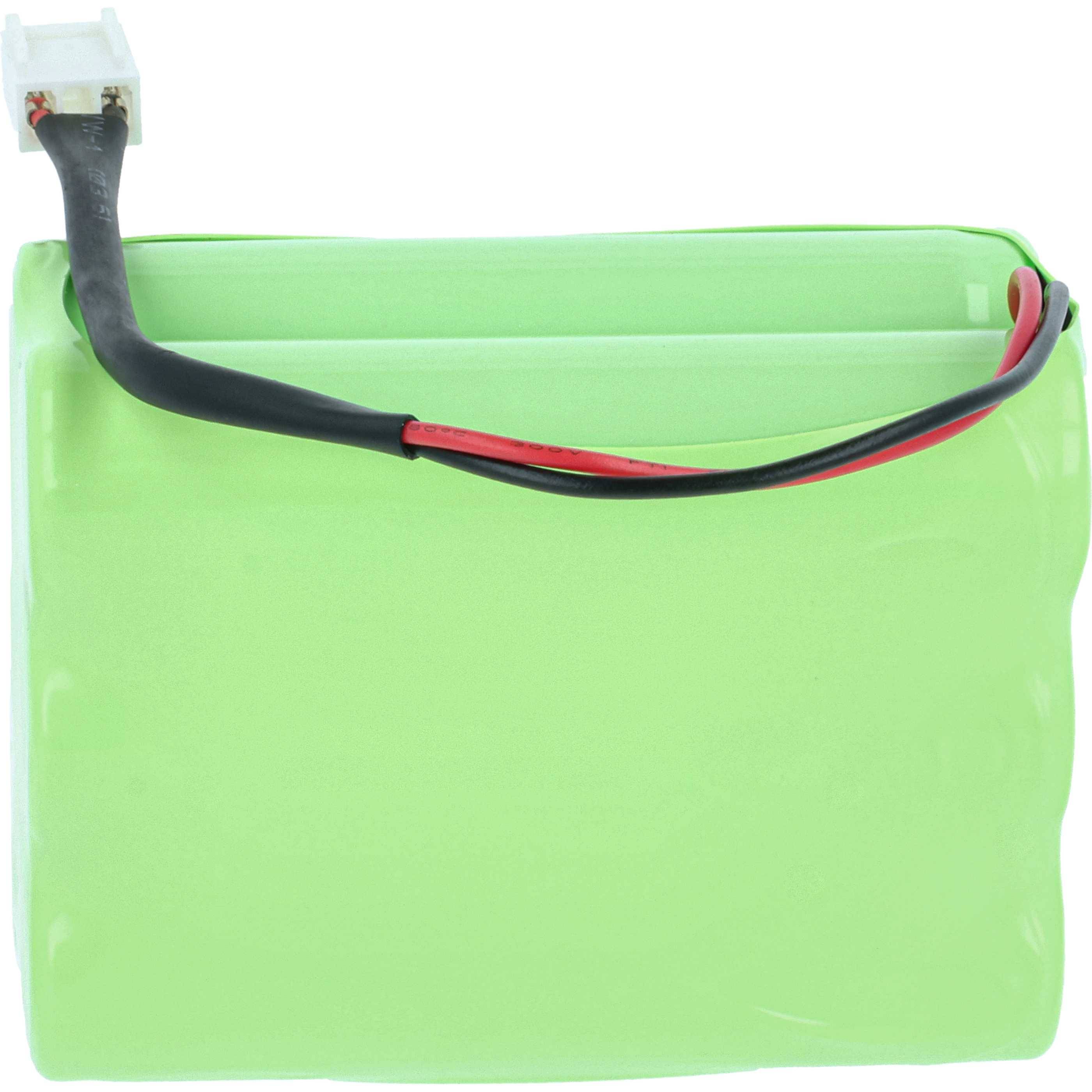 Ein grünes wiederaufladbares Batteriepaket mit schwarzen und roten Drähten und einem Anschluss oben.