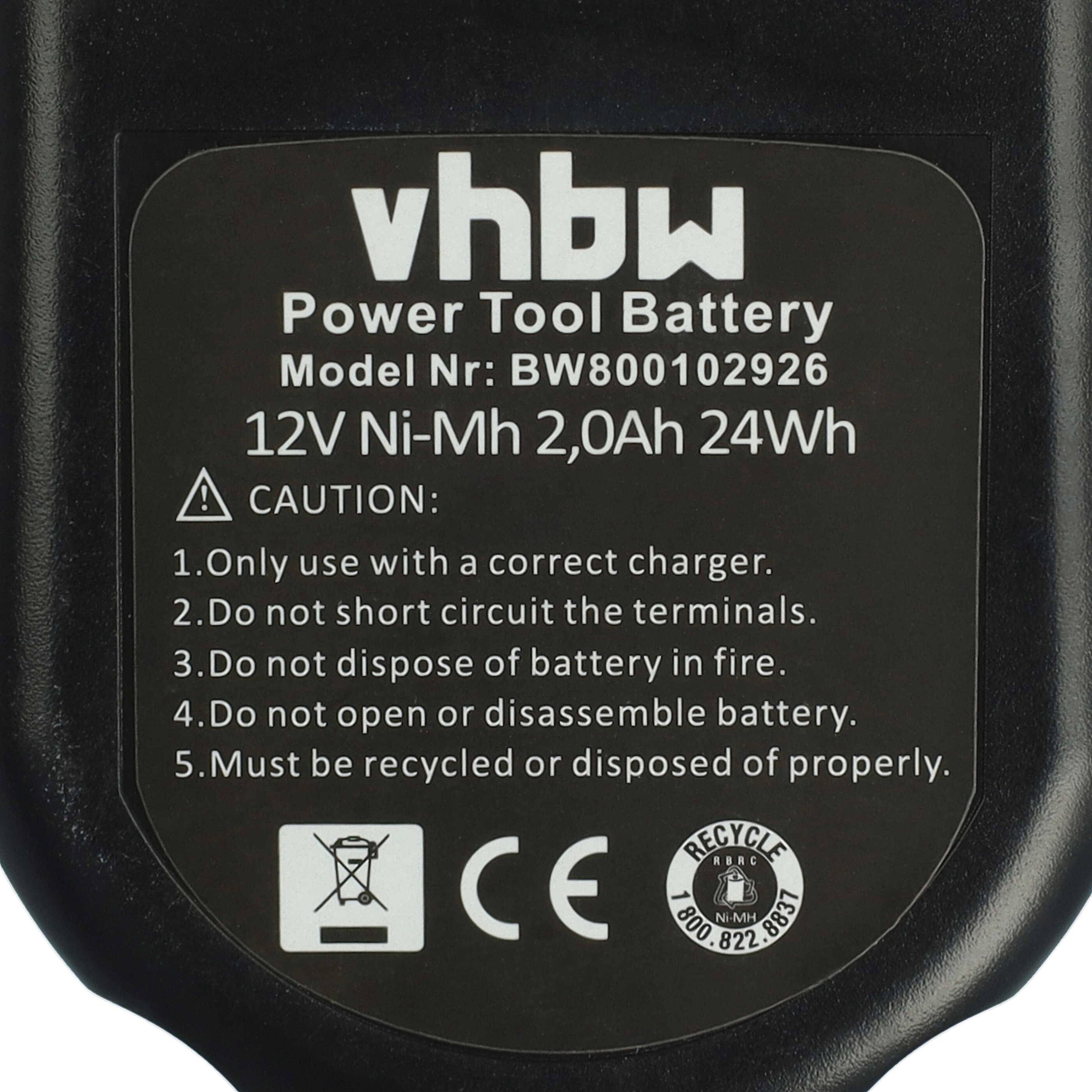vhbw 2x Akku Ersatz für Dewalt DC9071 für Elektrowerkzeug (2000mAh NiMH 12 V)