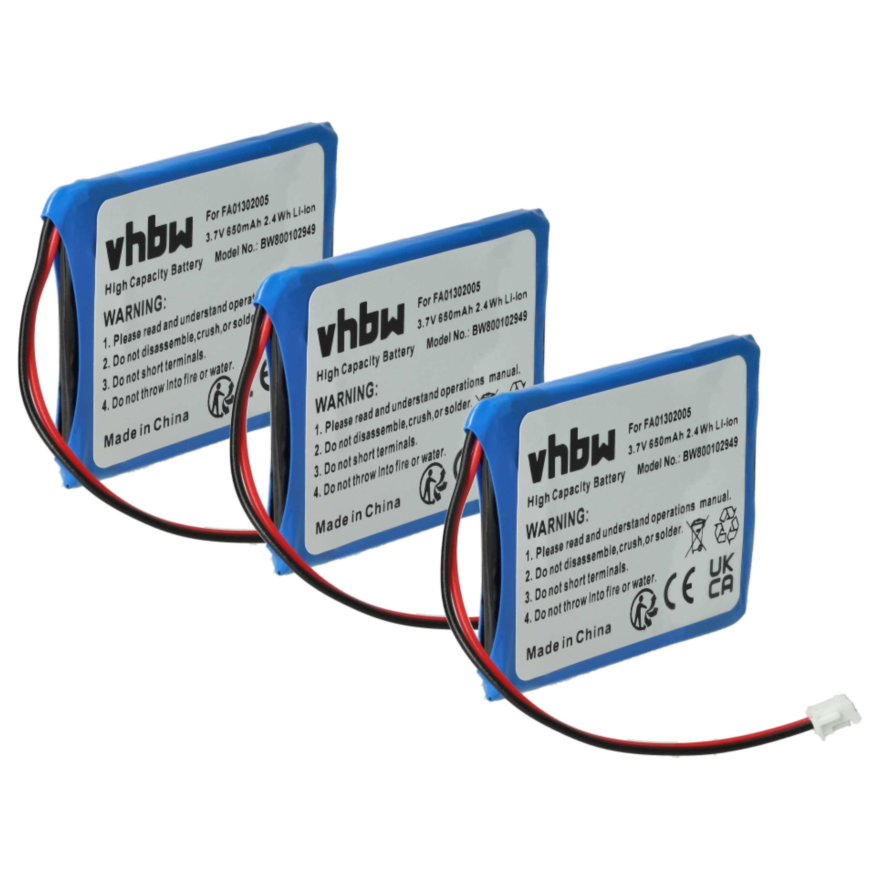 vhbw 3x Akku kompatibel mit Mitel 5614, 5602, 5603, 5613 schnurlos Festnetz Telefon (650 mAh, 3,7 V, Li-Ion)
