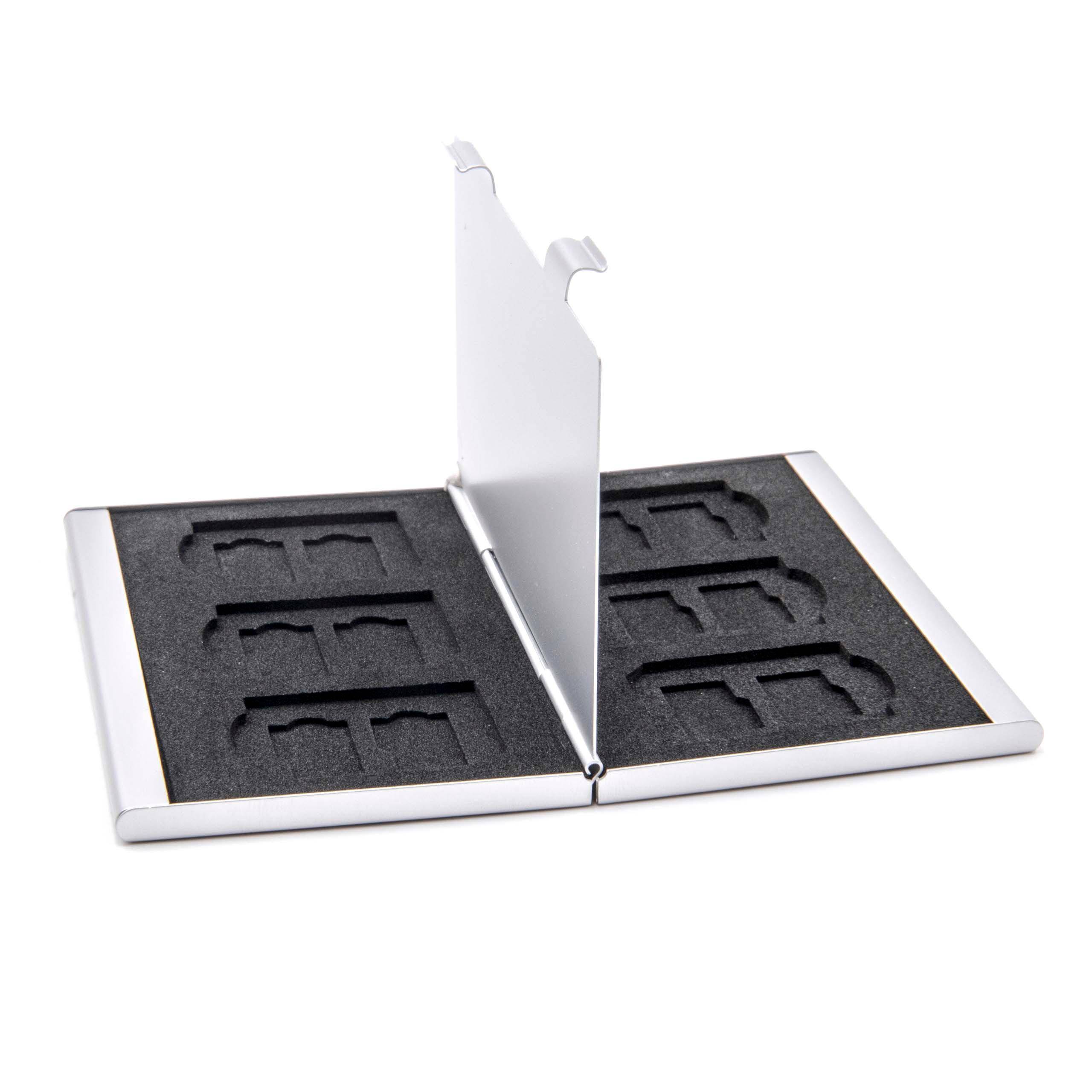 vhbw Etui für 6x SD, SDHC, SDXC Speicherkarten, 12x Micro-SD / Transflash Speicherkarten - Case Silber