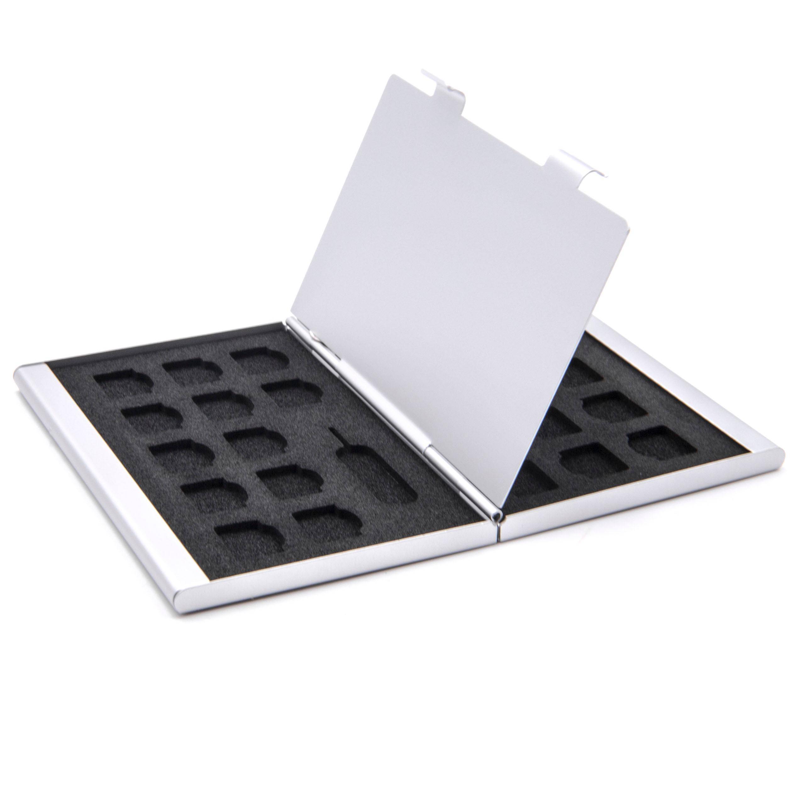 vhbw Etui für 2x SIM-Öffnungswerkzeug, 24x NanoSIM - Case Silber
