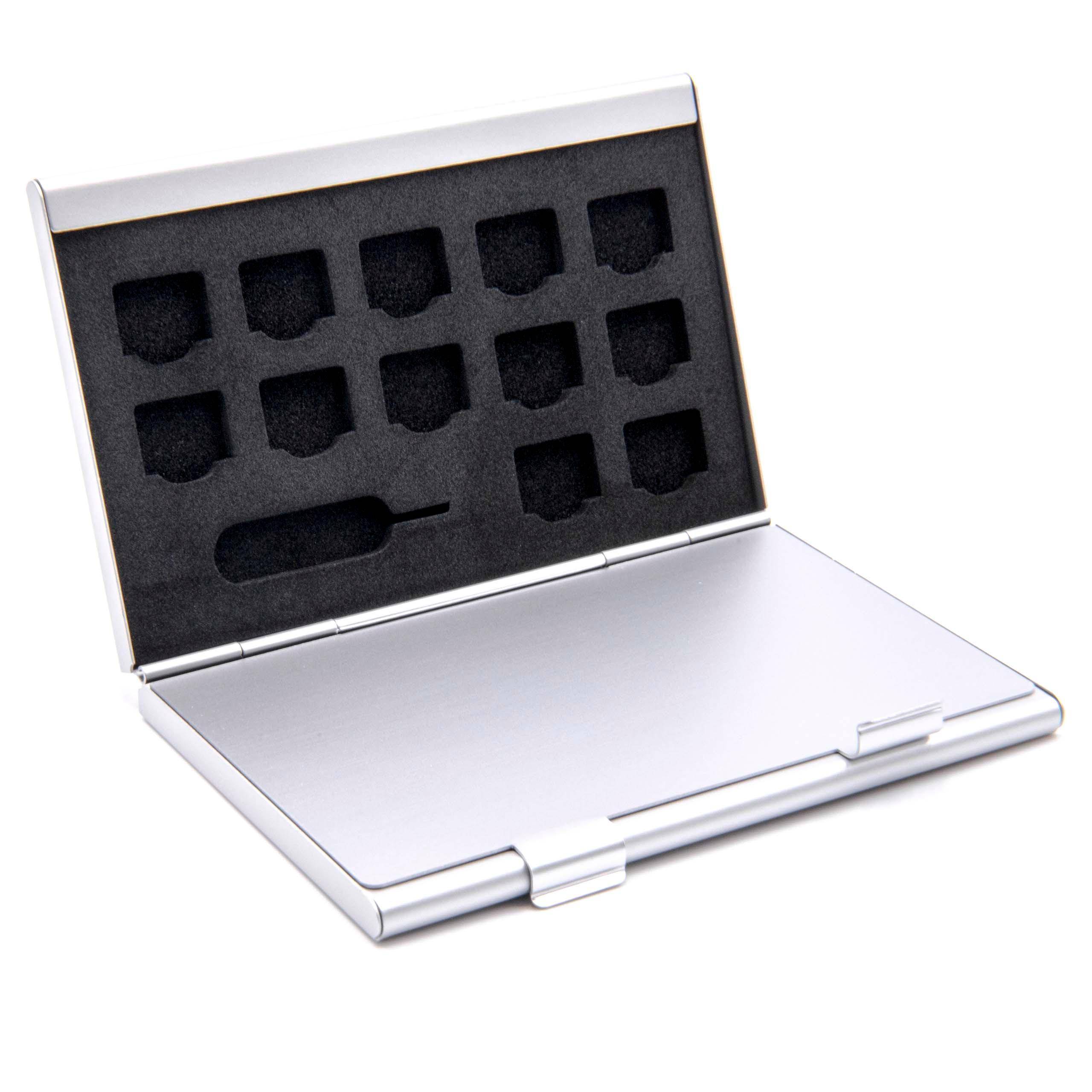 vhbw Etui für 2x SIM-Öffnungswerkzeug, 24x NanoSIM - Case Silber