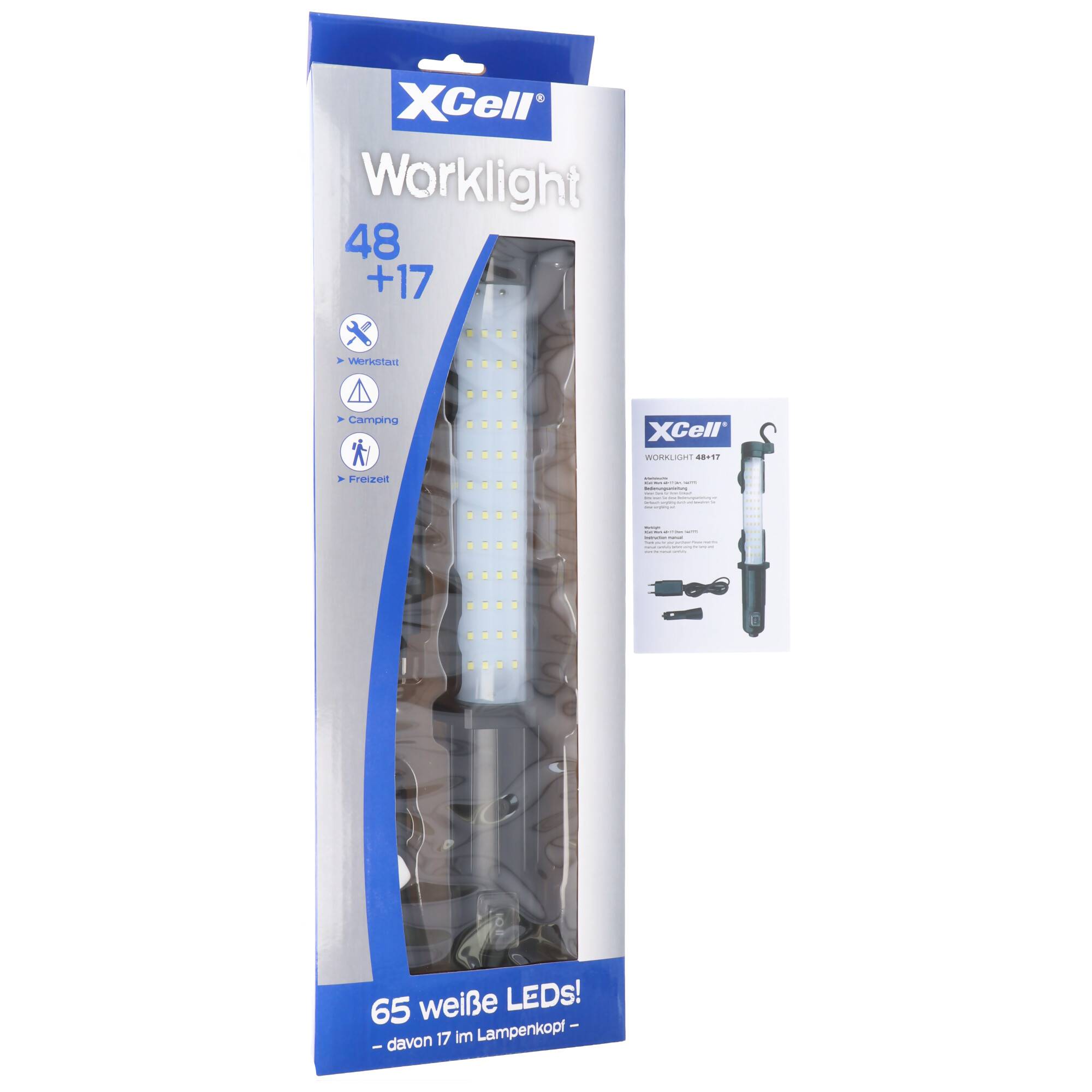 Profi Arbeitsleuchte LED-Taschenlampe mit 65 LED inklusive Akku und Ladegerät sowie 12V Adapter