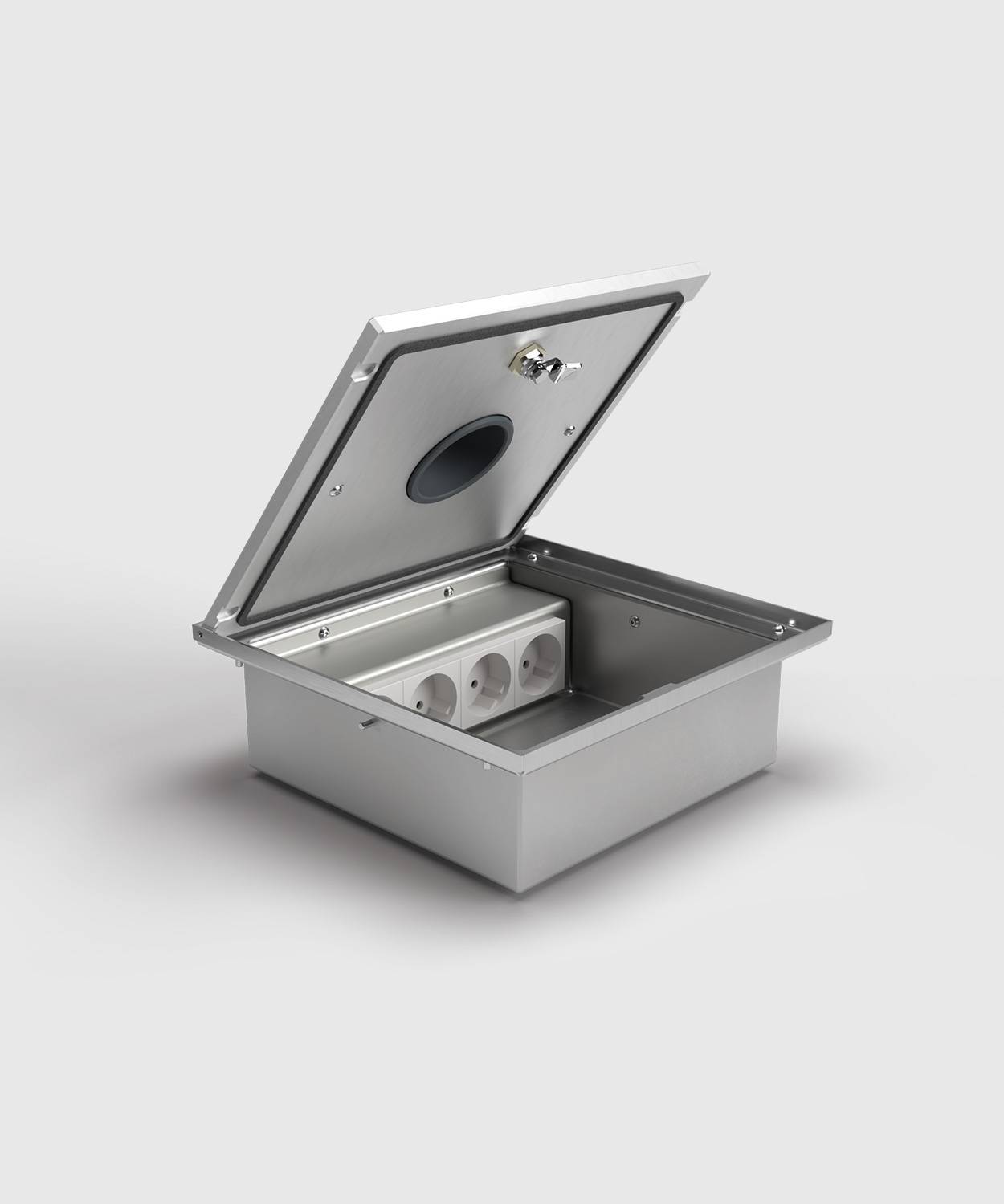 Bodensteckdose/ Bodentank 2004Q; 3x Schuko, 1x RJ45 2fach, Tube