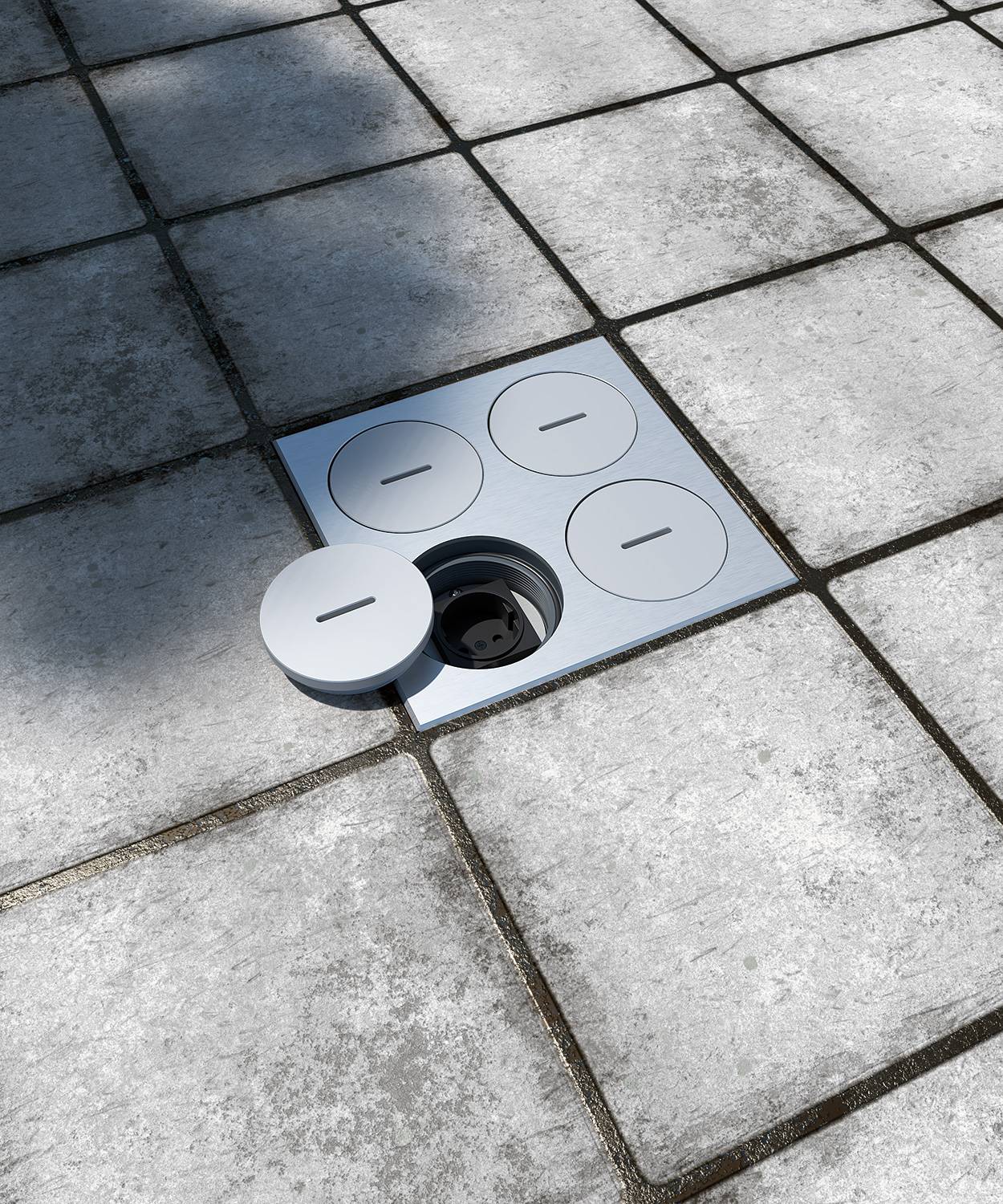 Bodensteckdose/ Bodentank 7604A; 2x Schuko, 2x RJ45 1fach,