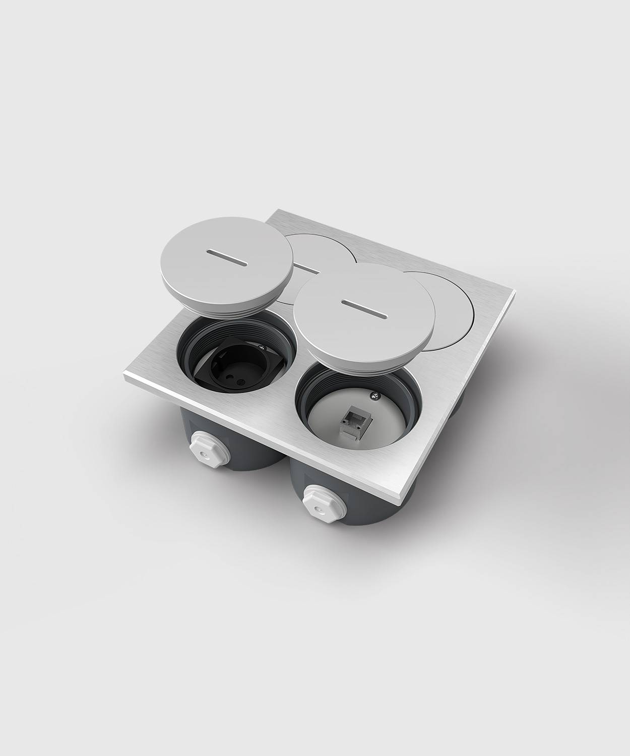 Bodensteckdose/ Bodentank 7604A; 2x Schuko, 2x RJ45 1fach,