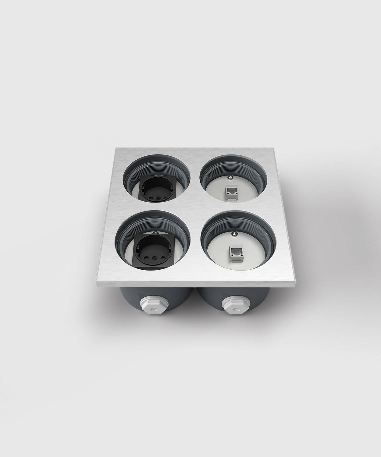 Bodensteckdose/ Bodentank 7604A; 2x Schuko, 2x RJ45 1fach,