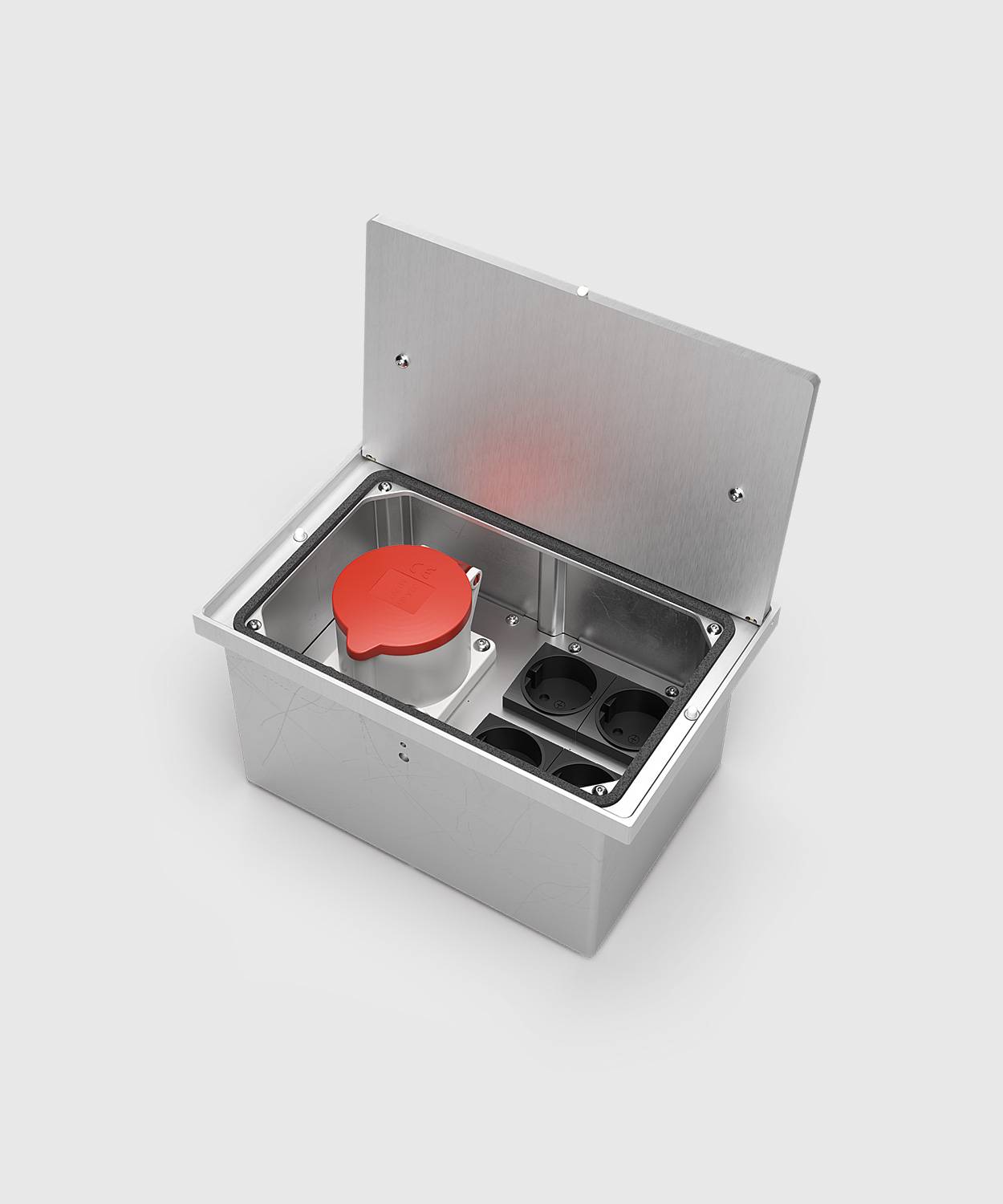 Bodensteckdose/ Bodentank 8314A; 2x Schuko, 2x RJ45 2fach, 1x CEE 5/32A 400V,