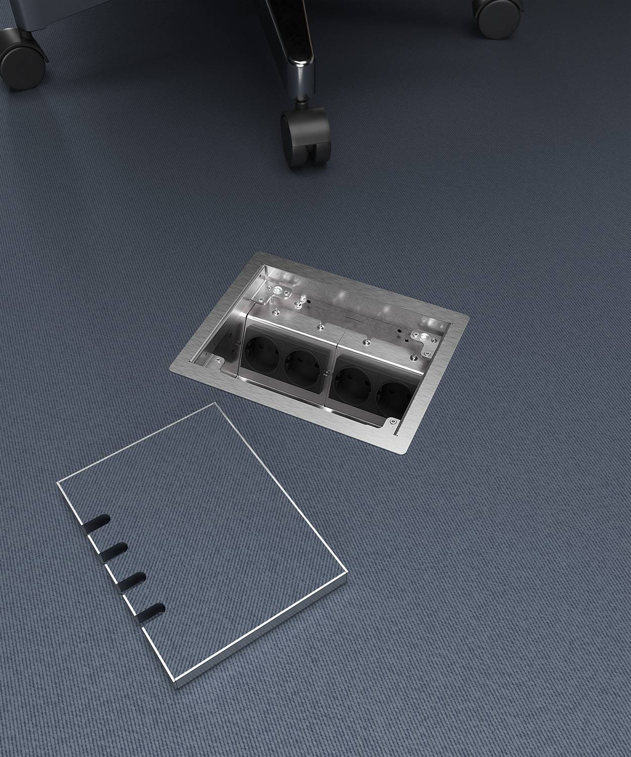 Bodensteckdose/ Bodentank 8504B; 3x Schuko, 1x Antenne,