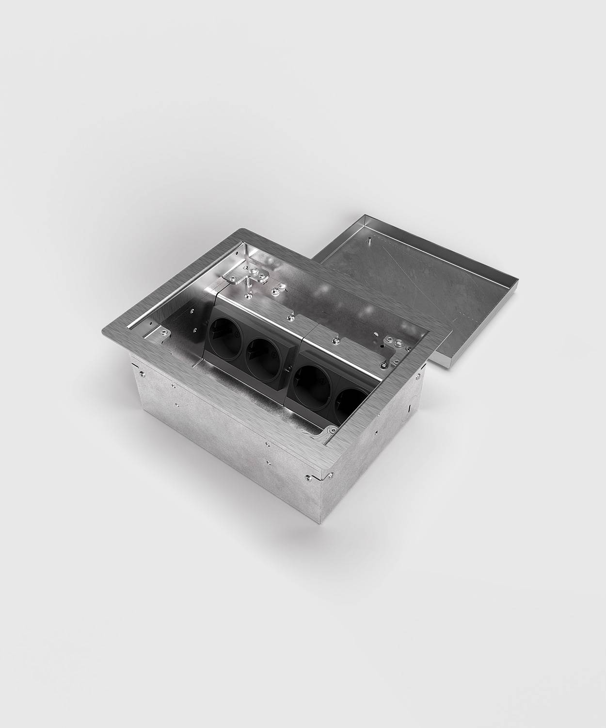 Bodensteckdose/ Bodentank 8504B; 3x Schuko, 1x Antenne,