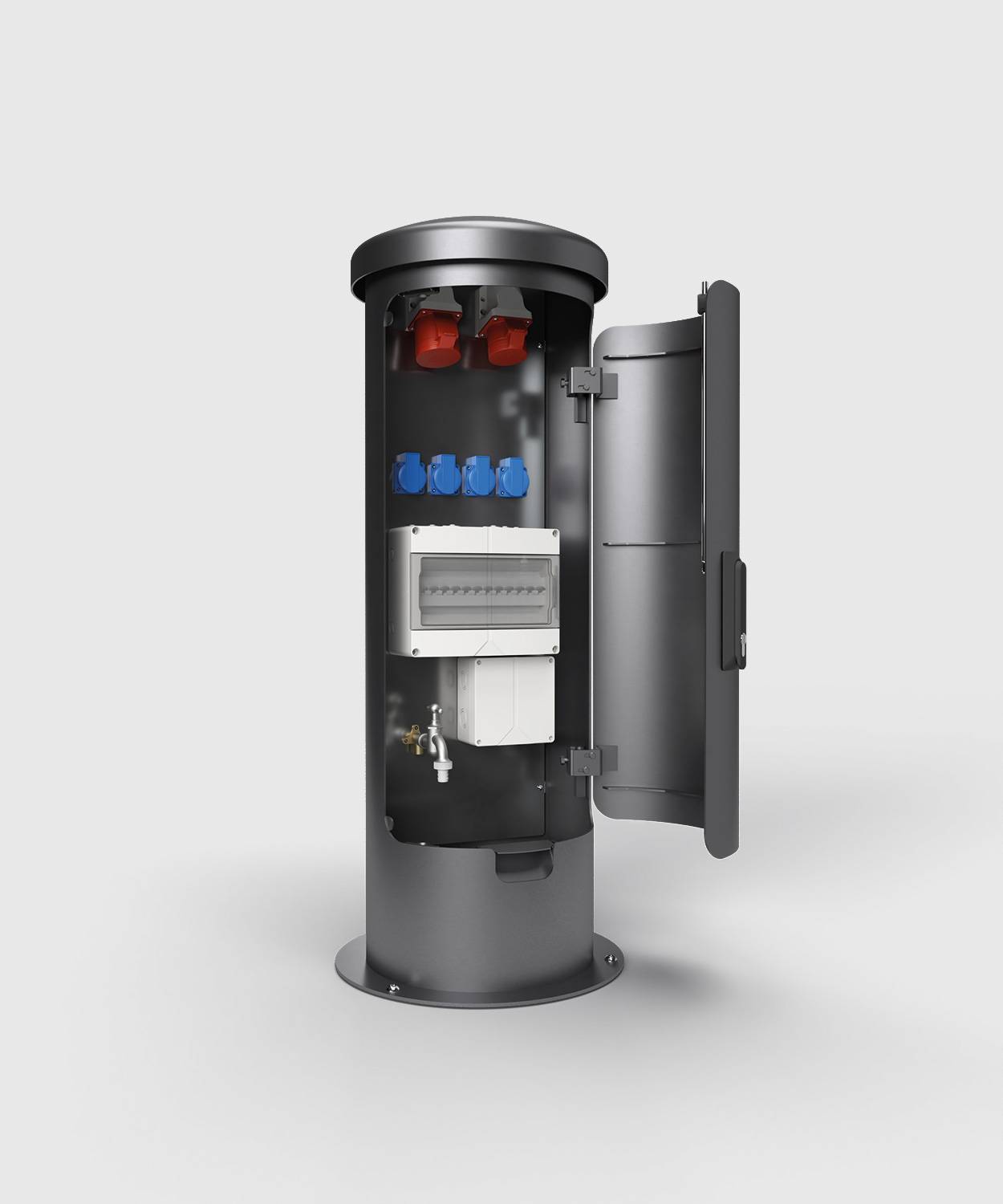 Energiesäule ESP24; 1x CEE 5/32A 400V, 1x CEE 5/16A 400V, 8x Schuko, FI/LS- Absicherung, RAL, SPEDITION