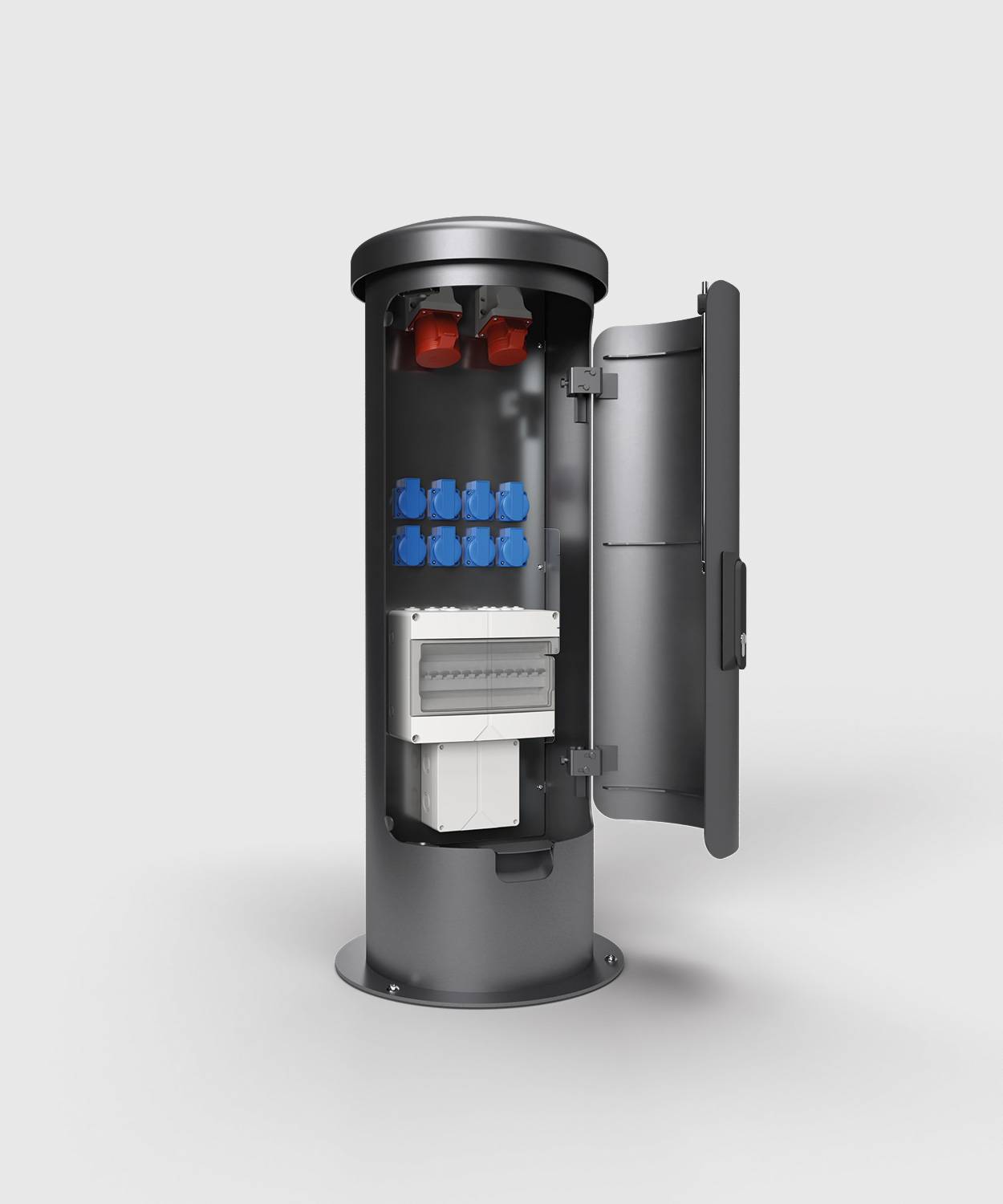 Energiesäule ESP24; 1x CEE 5/32A 400V, 1x CEE 5/16A 400V, 8x Schuko, FI/LS- Absicherung, RAL, SPEDITION