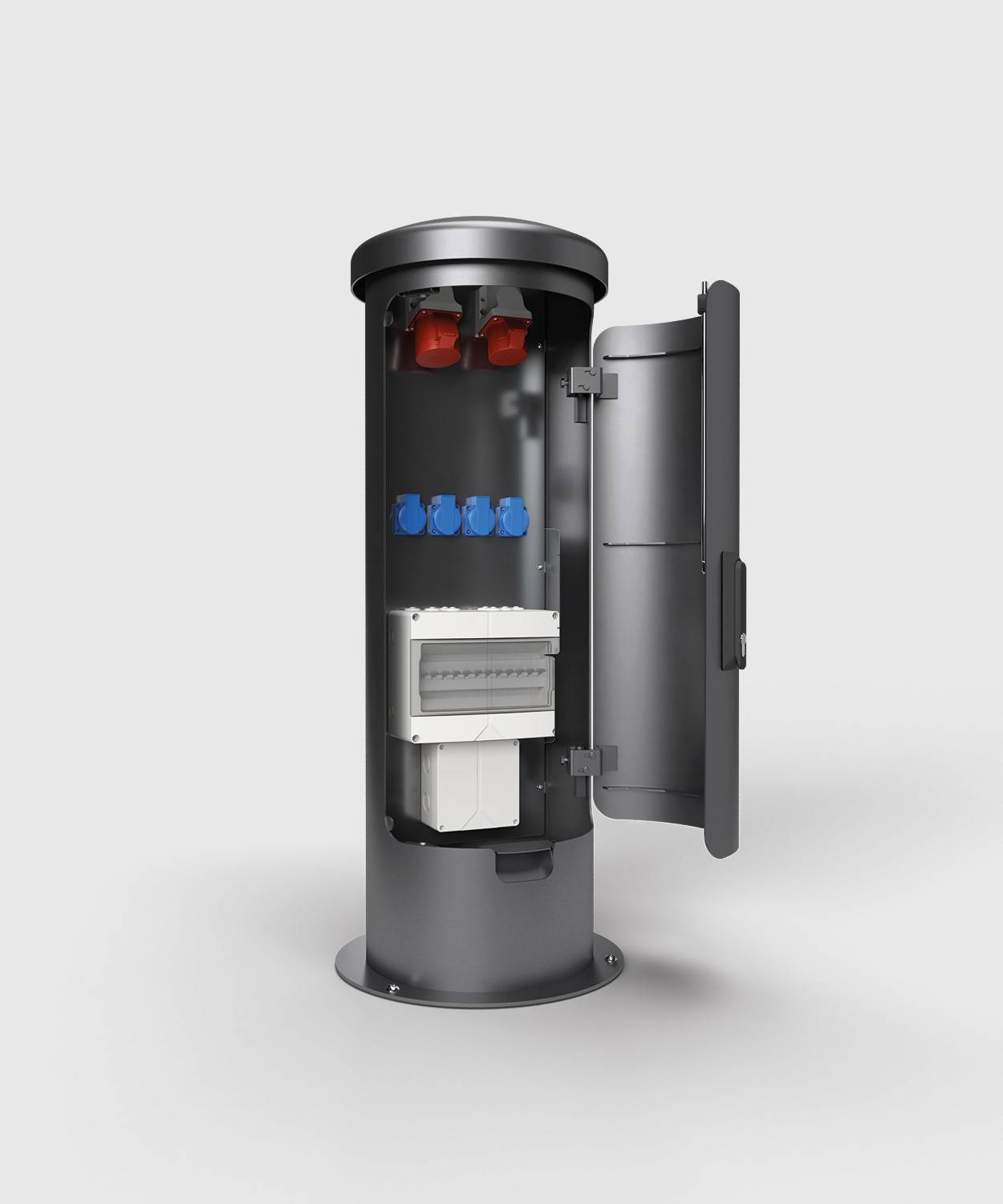 Energiesäule ESP24; 1x CEE 5/32A 400V, 1x CEE 5/16A 400V, 4x Schuko, FI/LS- Absicherung, Wasseranschluss, RAL, SPEDITION