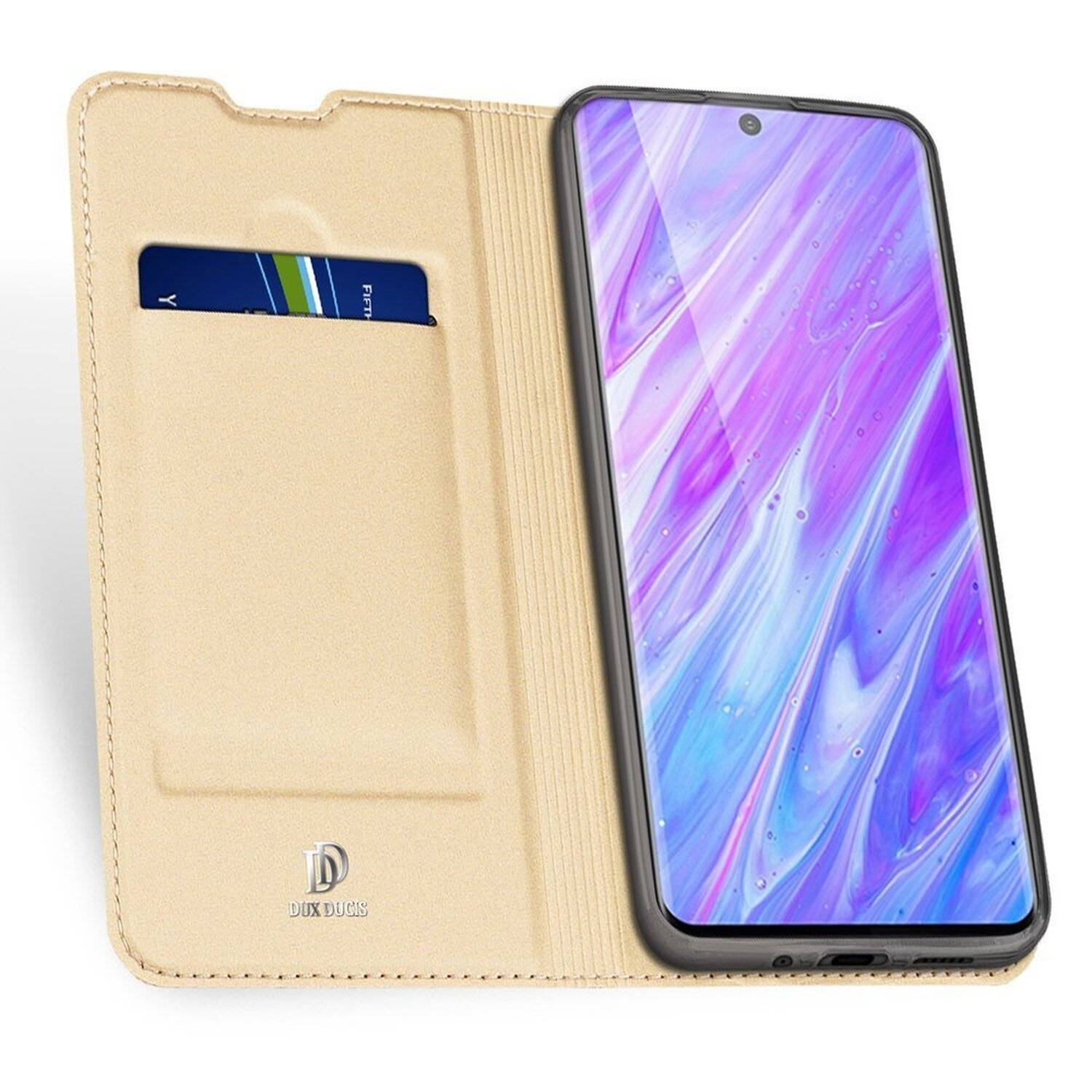 Buch Tasche kompatibel mit SAMSUNG GALAXY A22 4G (A225F) Handy Hülle Etui Schutzhülle mit Standfunktion, Kartenfach Gold